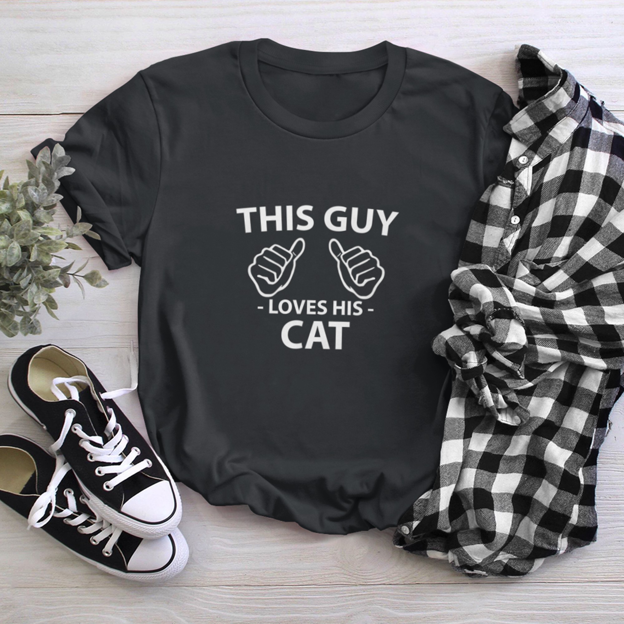 This Guy Loves His Cat T-Shirt Funny Cat Lover. t-shirt black