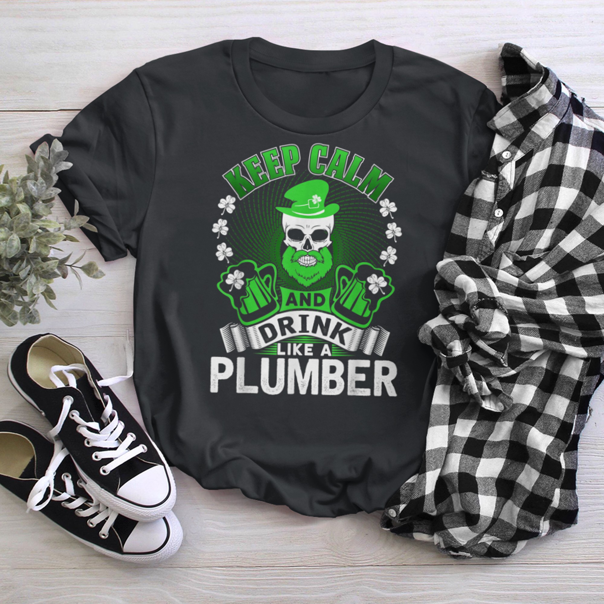 Drink like a PLUMBER, Funny St. Patrick's Day t-shirt black