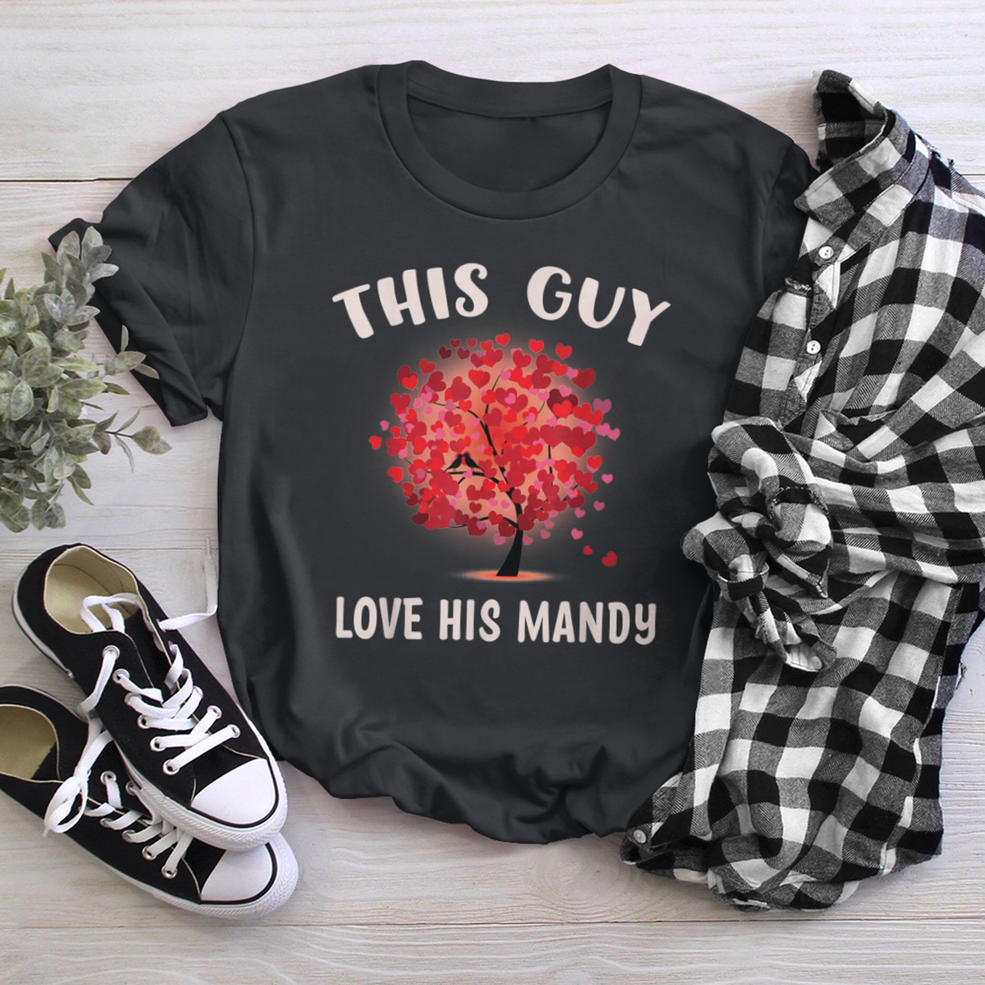 This Guy Loves His MANDY Valentine Tree Cupid Heart t-shirt black