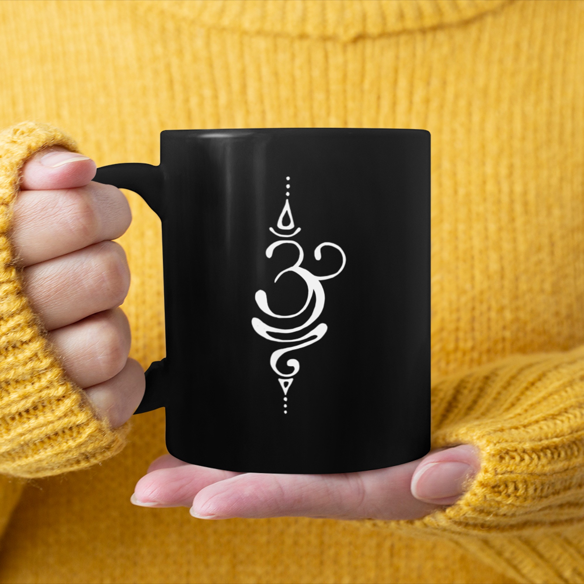 Ancient Sanskrit Breathe Om Yoga Meditation Symbol mug black