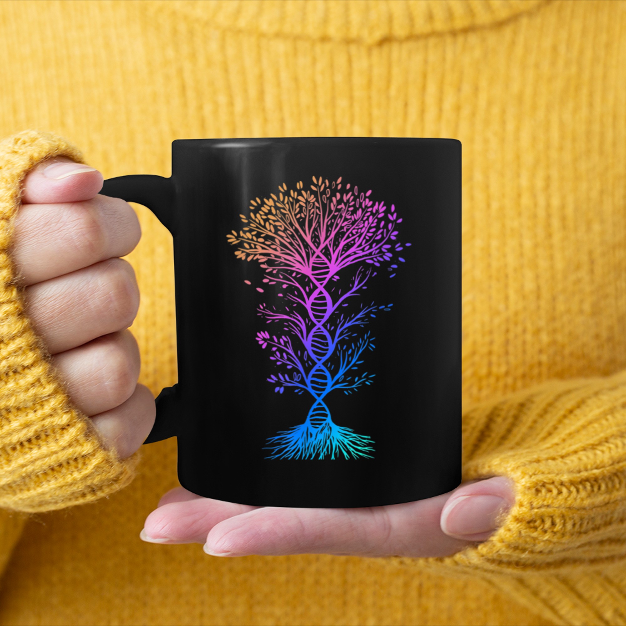 Chakra Tree Of Life DNA Mandala Zen Yoga Om Symbol Buddhism (3) mug black