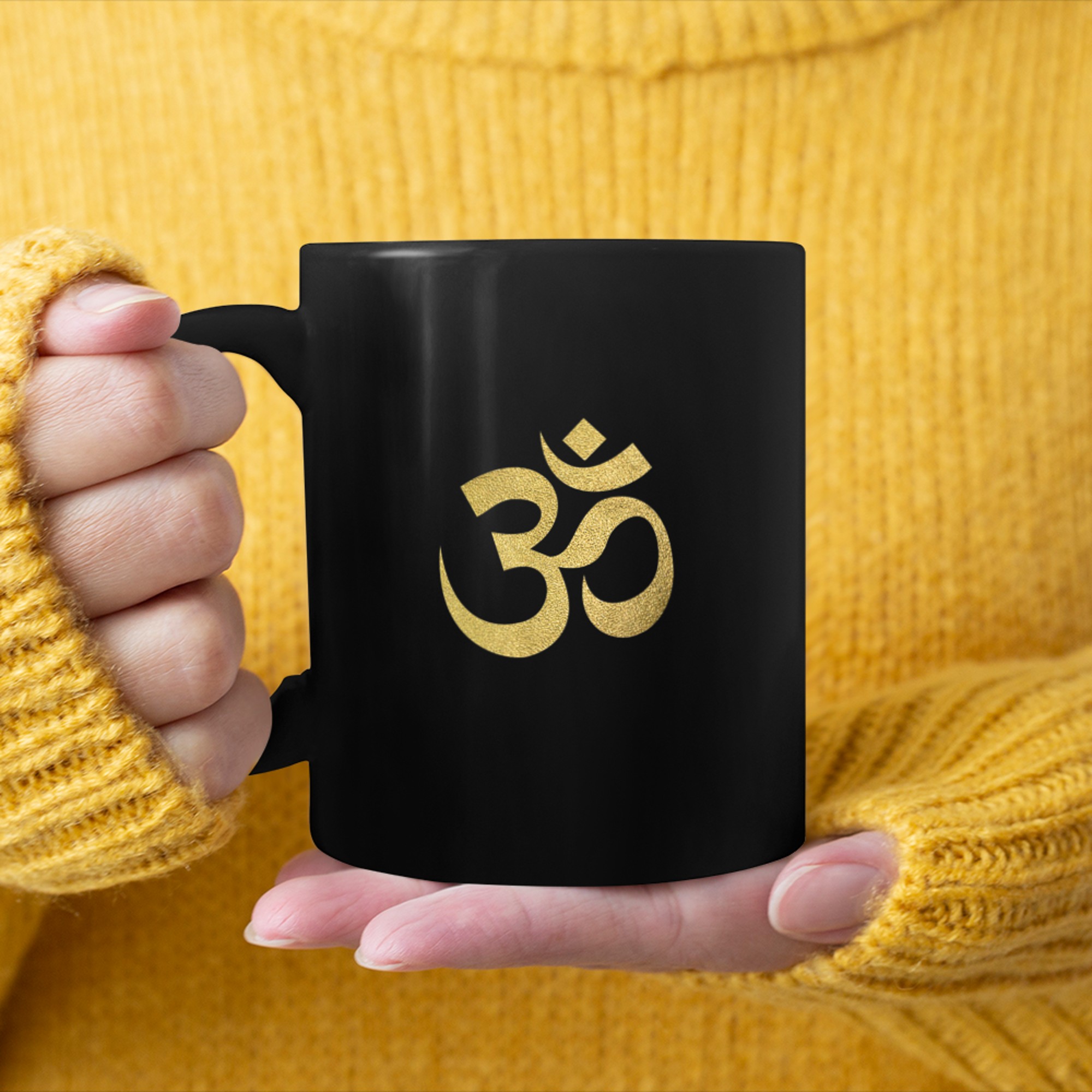 Golden Om Spiritual Symbol Yoga Meditation Ohm mug black