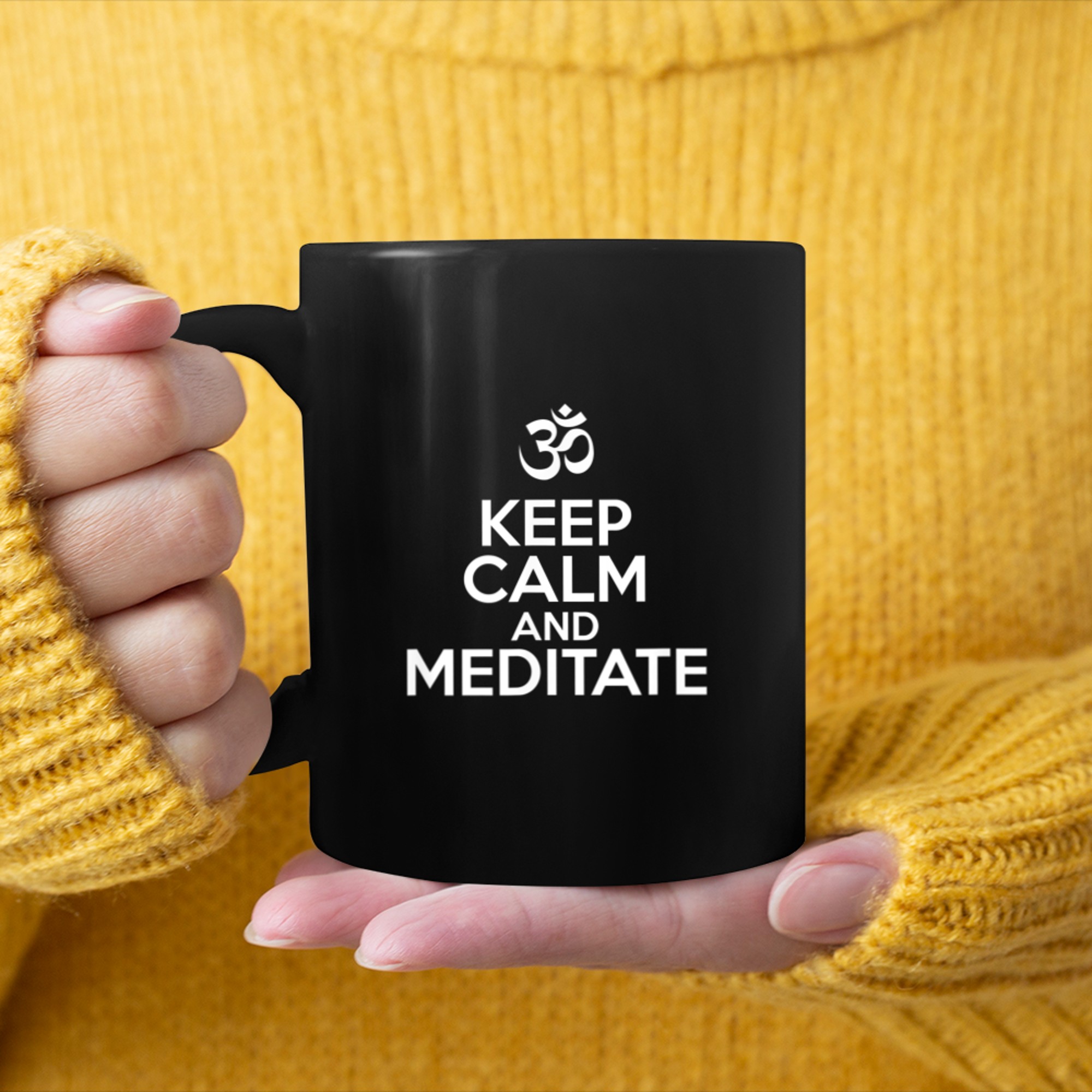 Keep Calm And Meditate Yoga Spiritual Symbol Om mug black