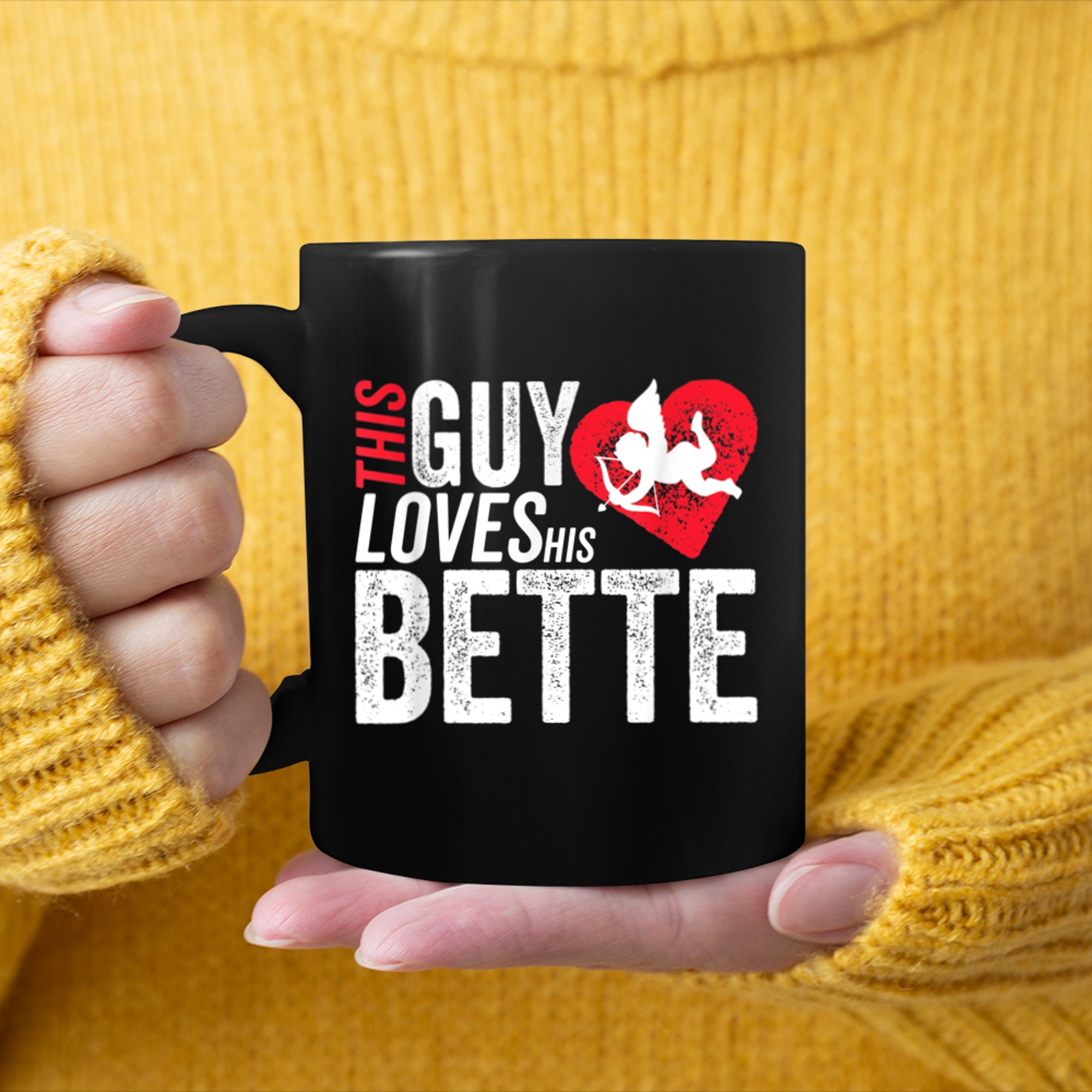 Mens This guy loves his BETTE valentine Anniversary Cupid Heart mug black