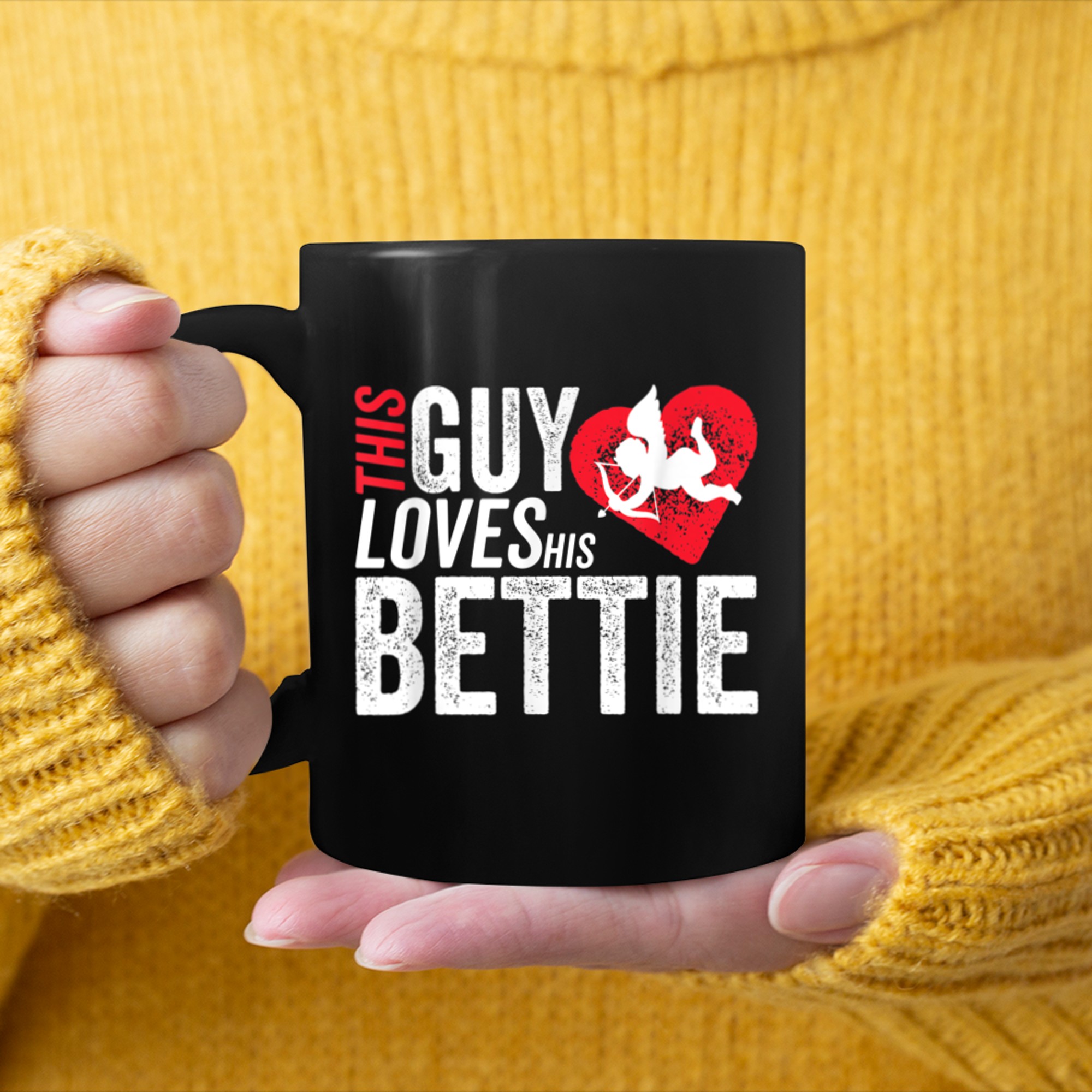 Mens This guy loves his BETTIE valentine Anniversary Cupid Heart mug black