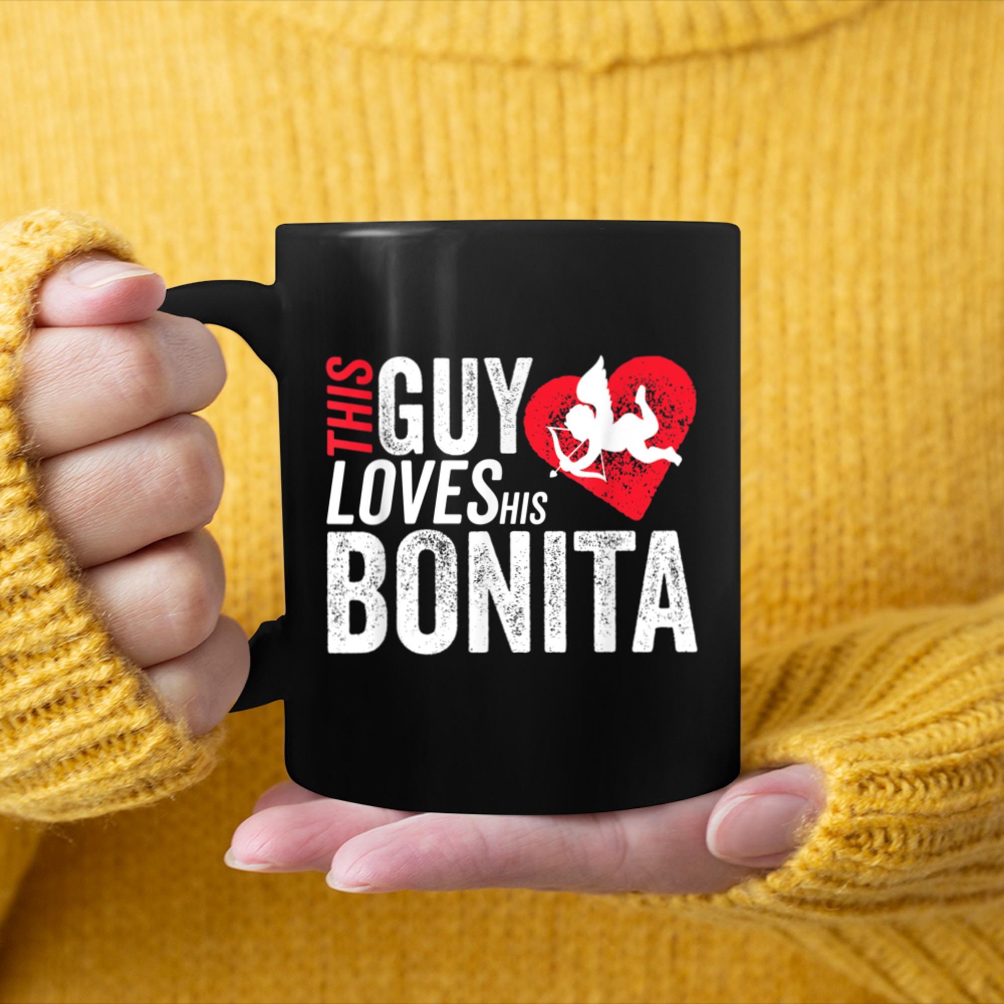 Mens This guy loves his BONITA valentine Anniversary Cupid Heart mug black