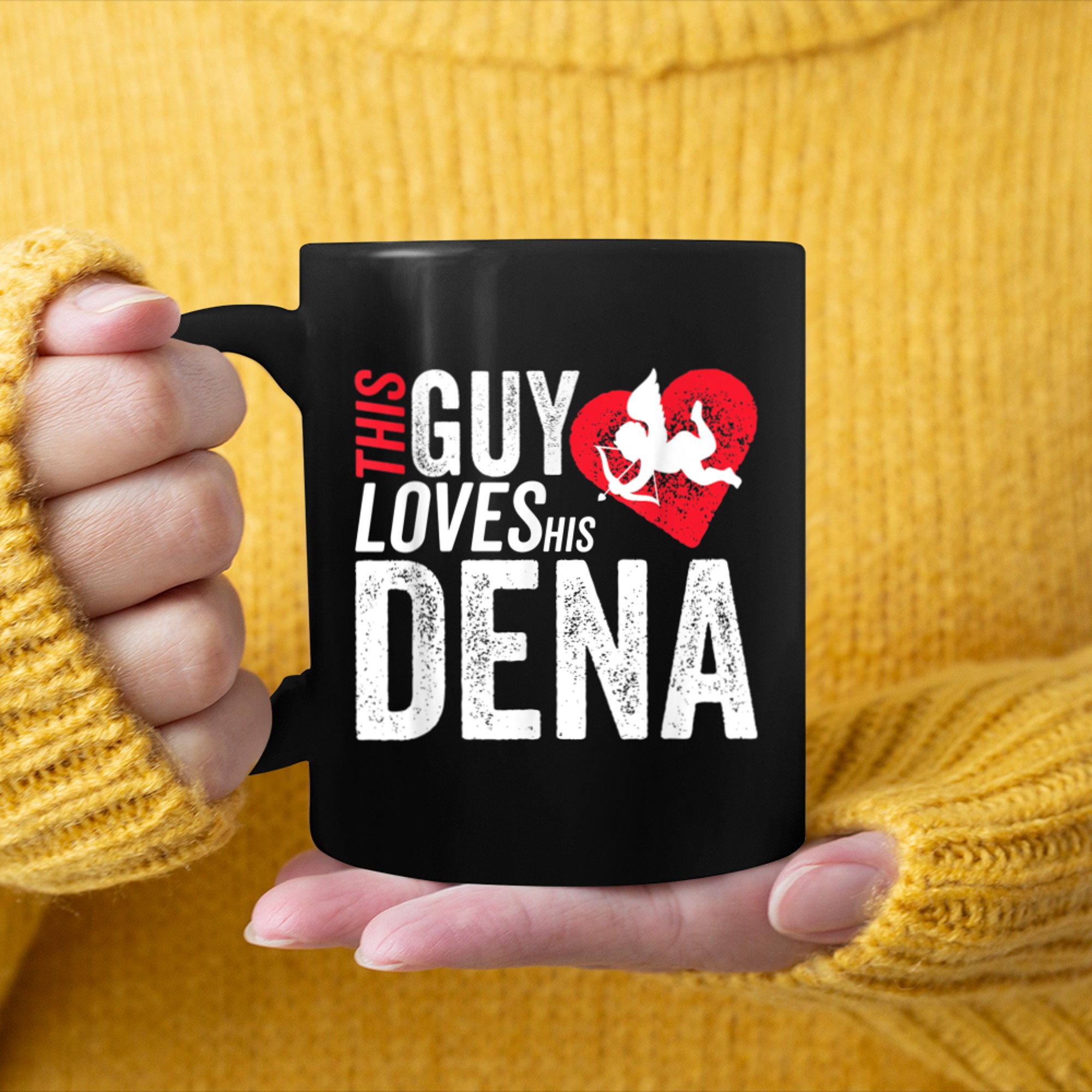 Mens This guy loves his DENA valentine Anniversary Cupid Heart mug black