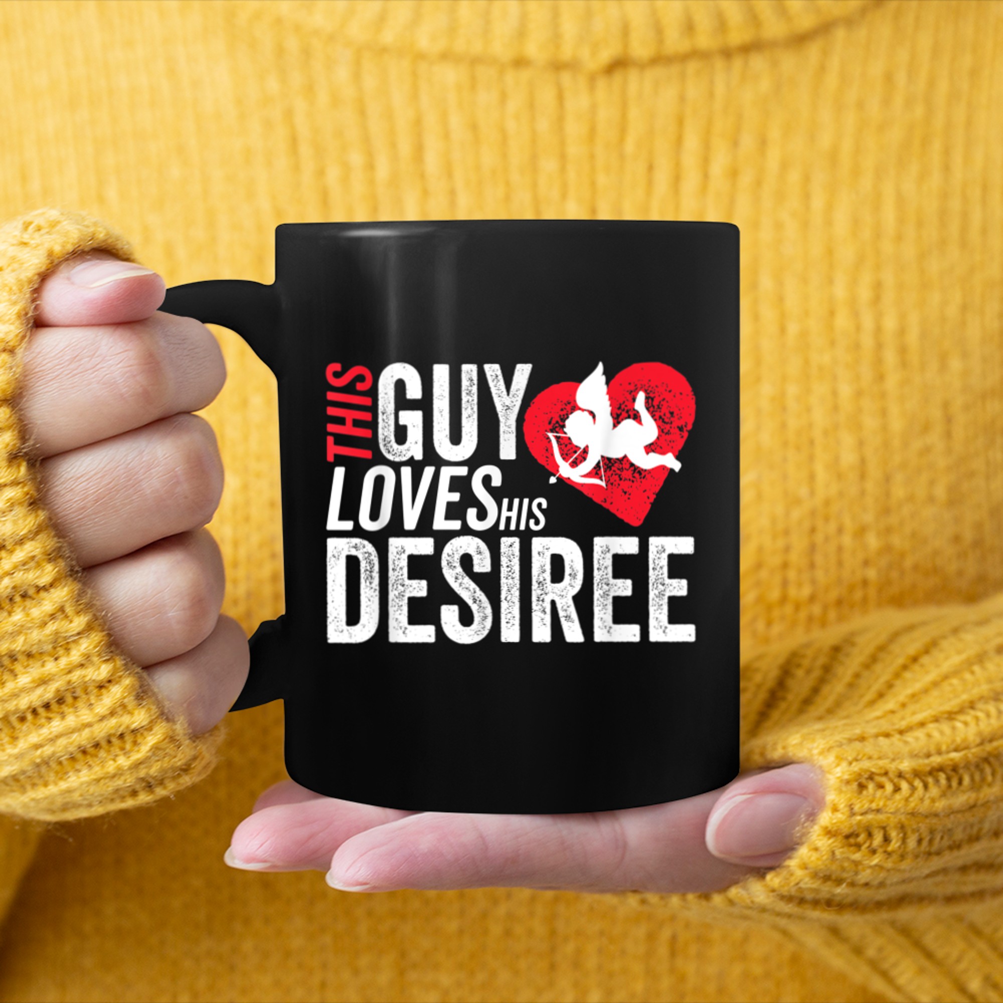 Mens This guy loves his DESIREE valentine Anniversary Cupid Heart mug black