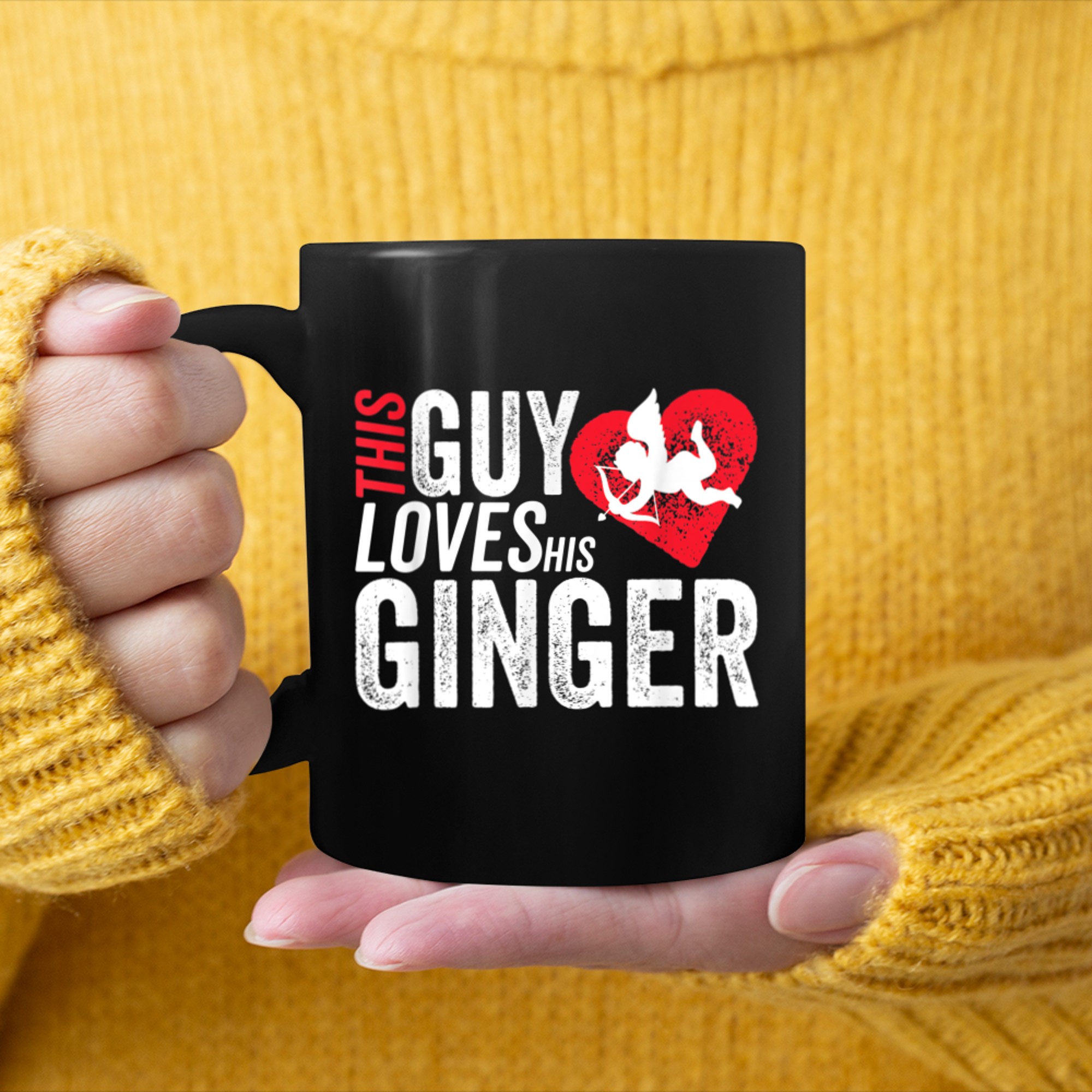 Mens This guy loves his GINGER valentine Anniversary Cupid Heart mug black