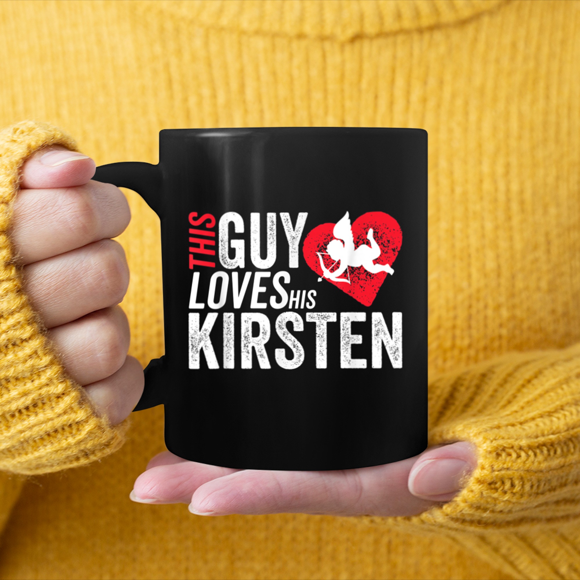 Mens This guy loves his KIRSTEN valentine Anniversary Cupid Heart mug black