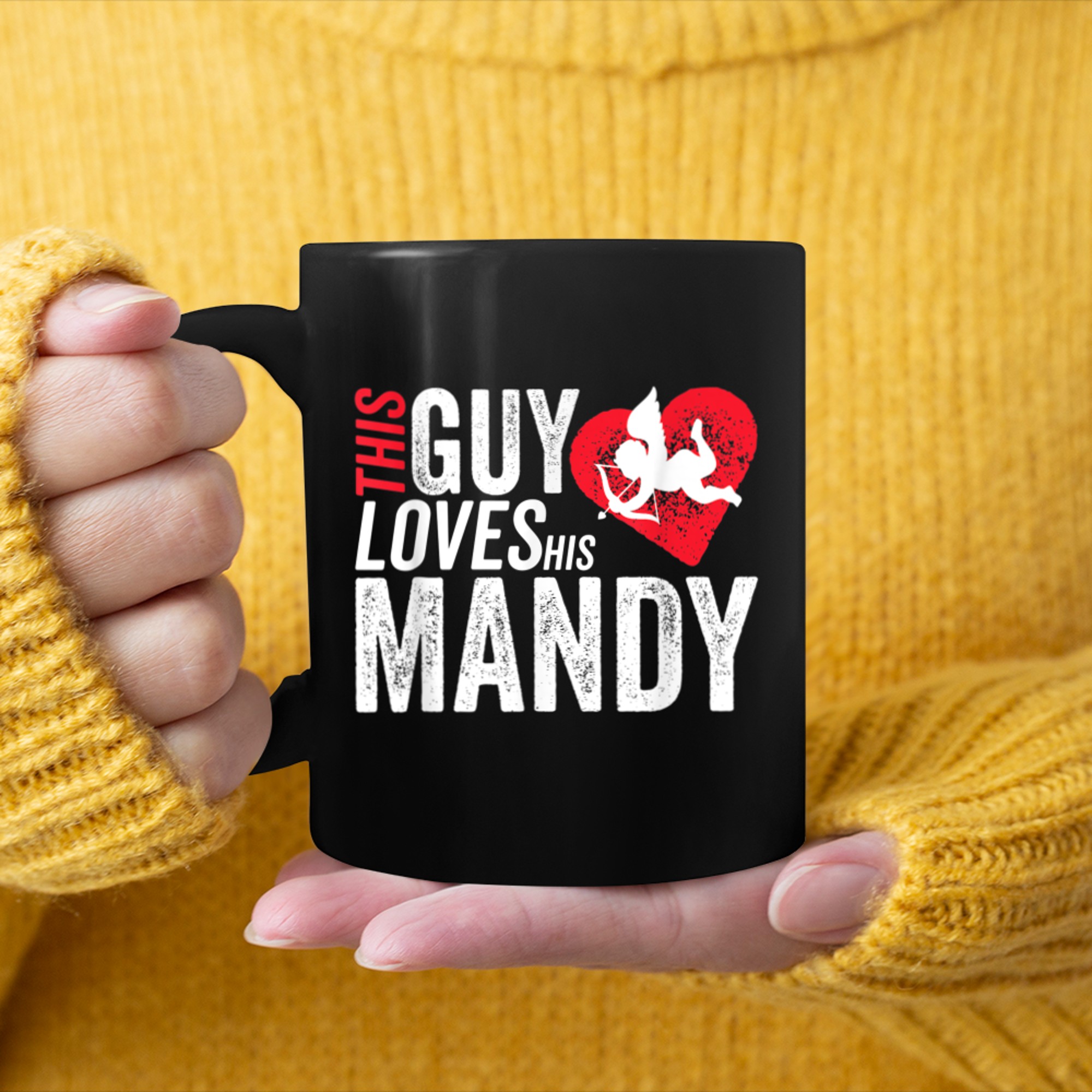 Mens This guy loves his MANDY valentine Anniversary Cupid Heart mug black