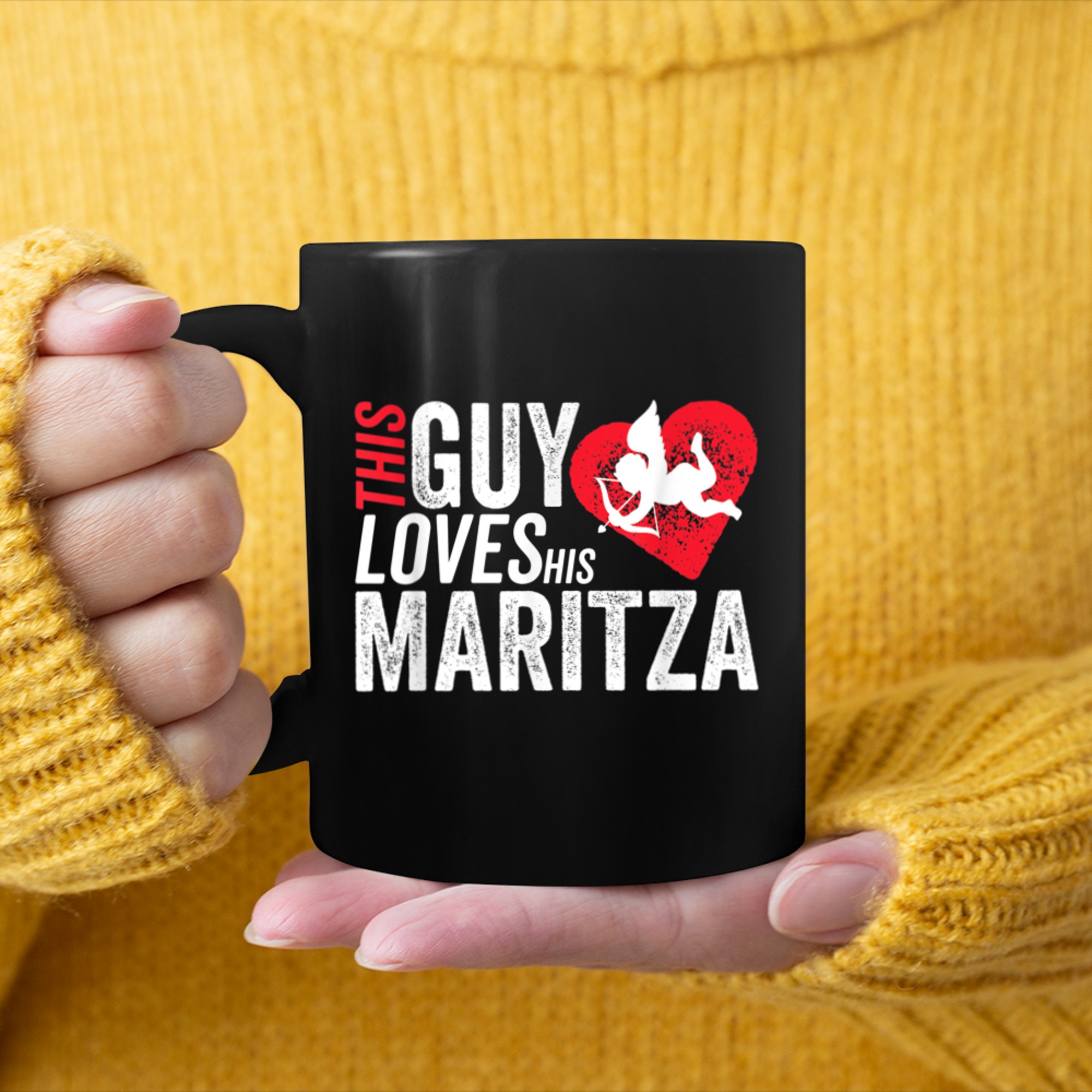 Mens This guy loves his MARITZA valentine Anniversary Cupid Heart mug black