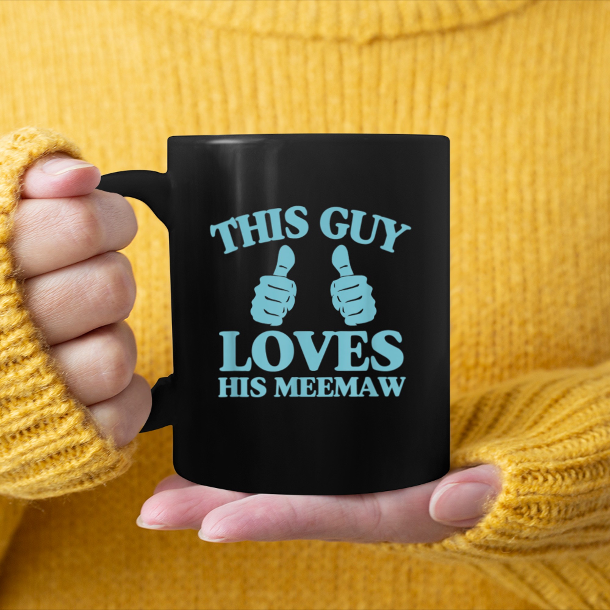 Mens This Guy Loves His Meemaw Mothers Day From Son Two Thumbs (1) mug black