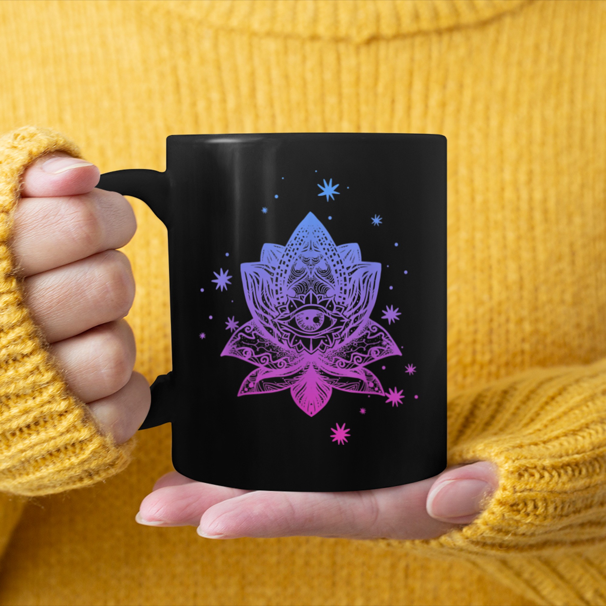 Namaste, Lotus flower, Yoga meditation clothing, Om symbol (13) mug black