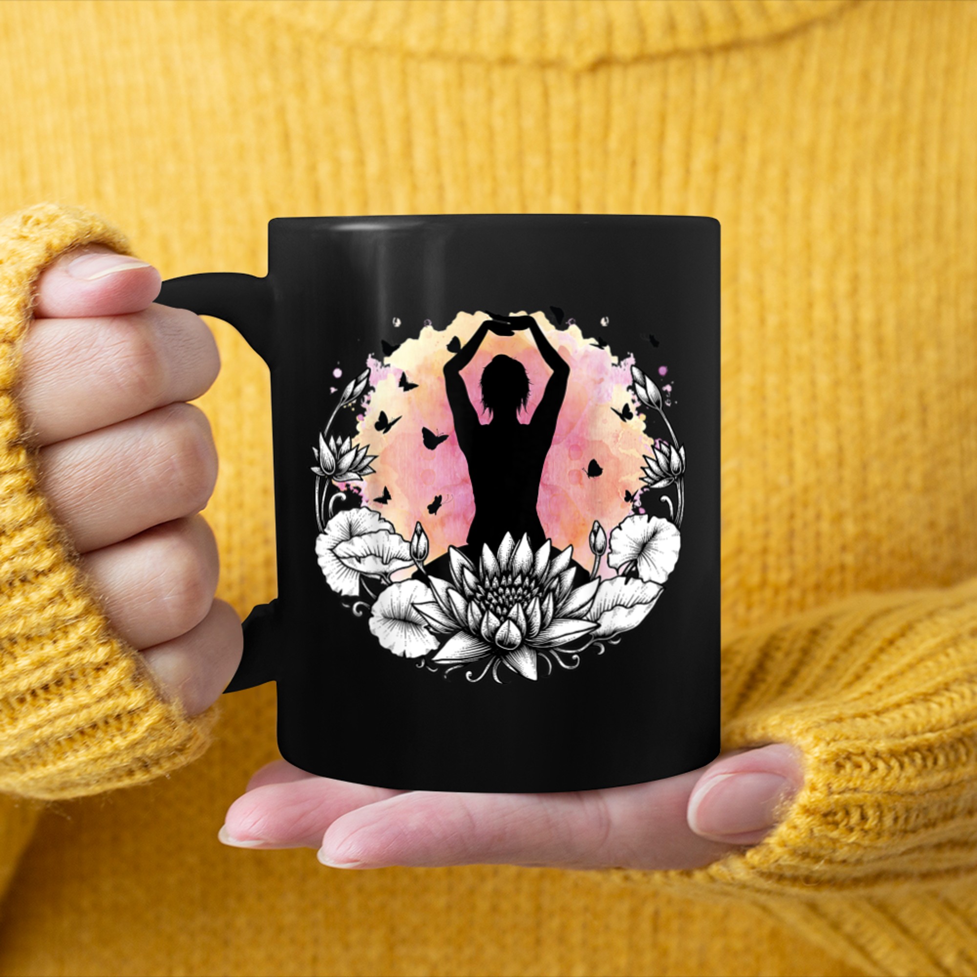 Namaste, lotus flower, yoga meditation clothing, om symbol (14) mug black