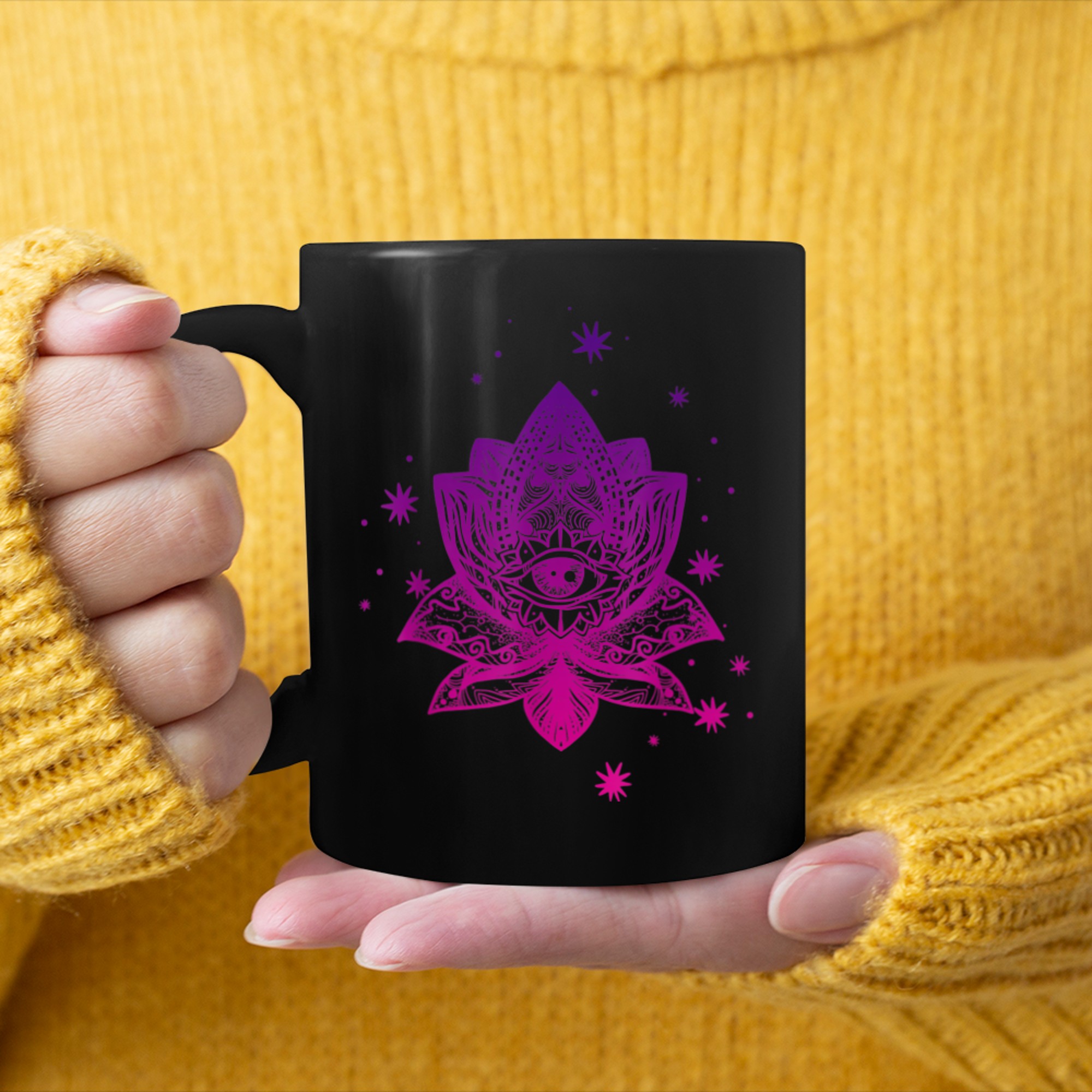 Namaste, Lotus flower, Yoga meditation clothing, Om symbol (2) mug black