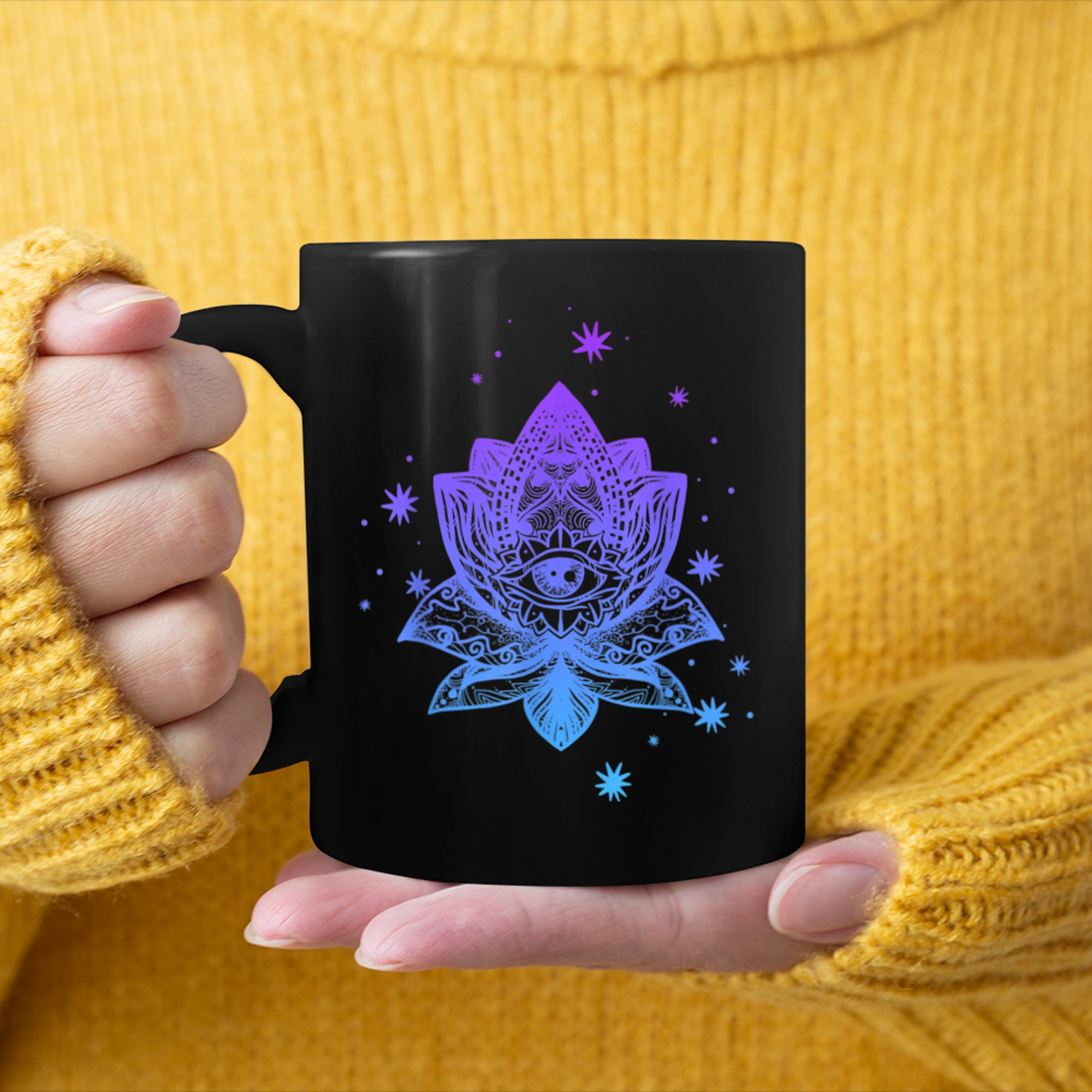 Namaste, Lotus flower, Yoga meditation clothing, Om symbol (8) mug black