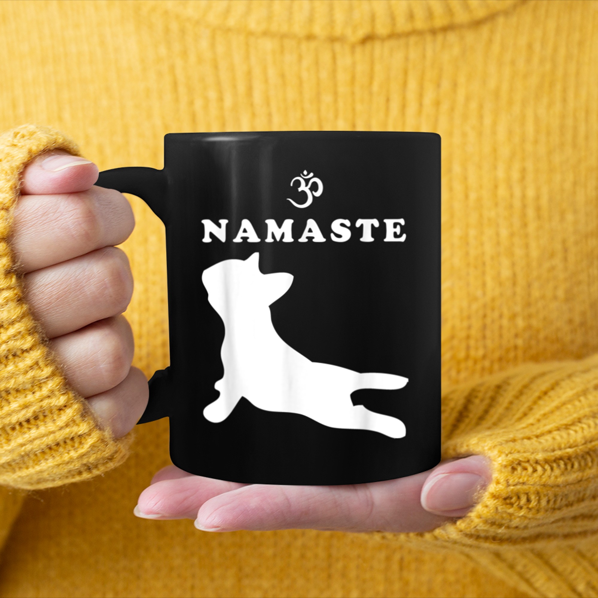 Namaste Om Symbol French Bulldog Funny Yoga Women mug black