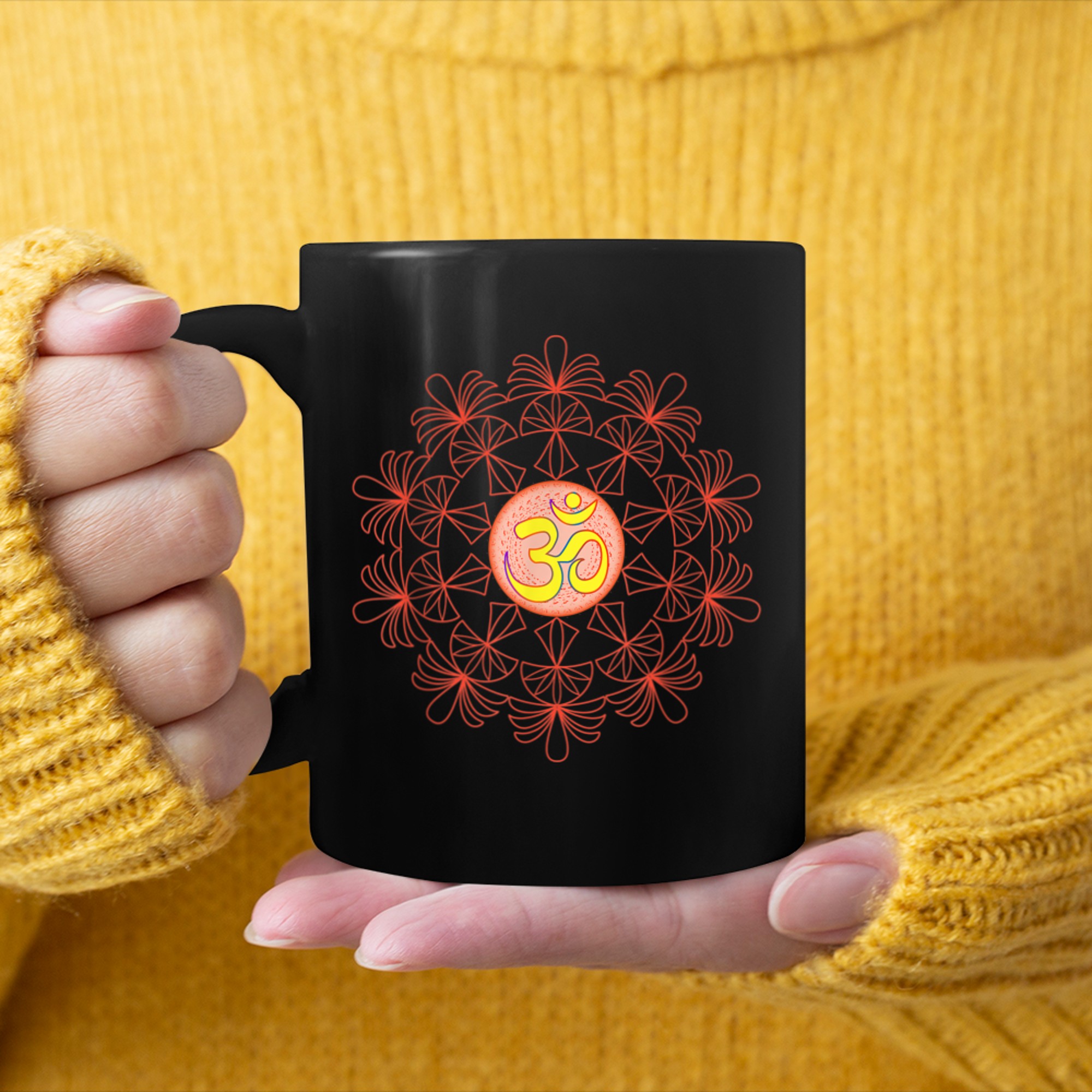 Om Aum Omkara Symbol Spiritual Yoga Meditation Lotus Mandala mug black