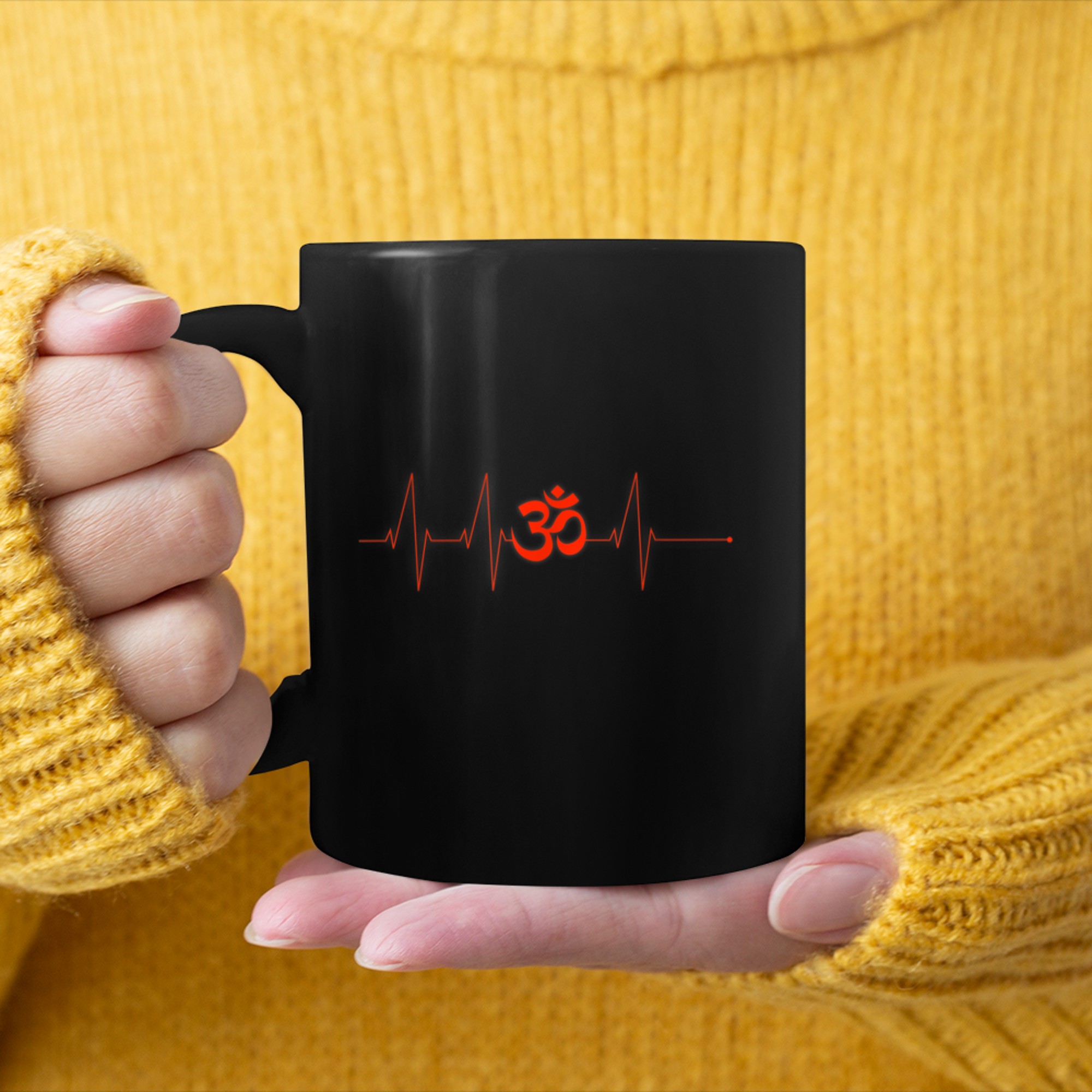 Om Heartbeat Spiritual Symbol Ohm Yoga Meditation (1) mug black