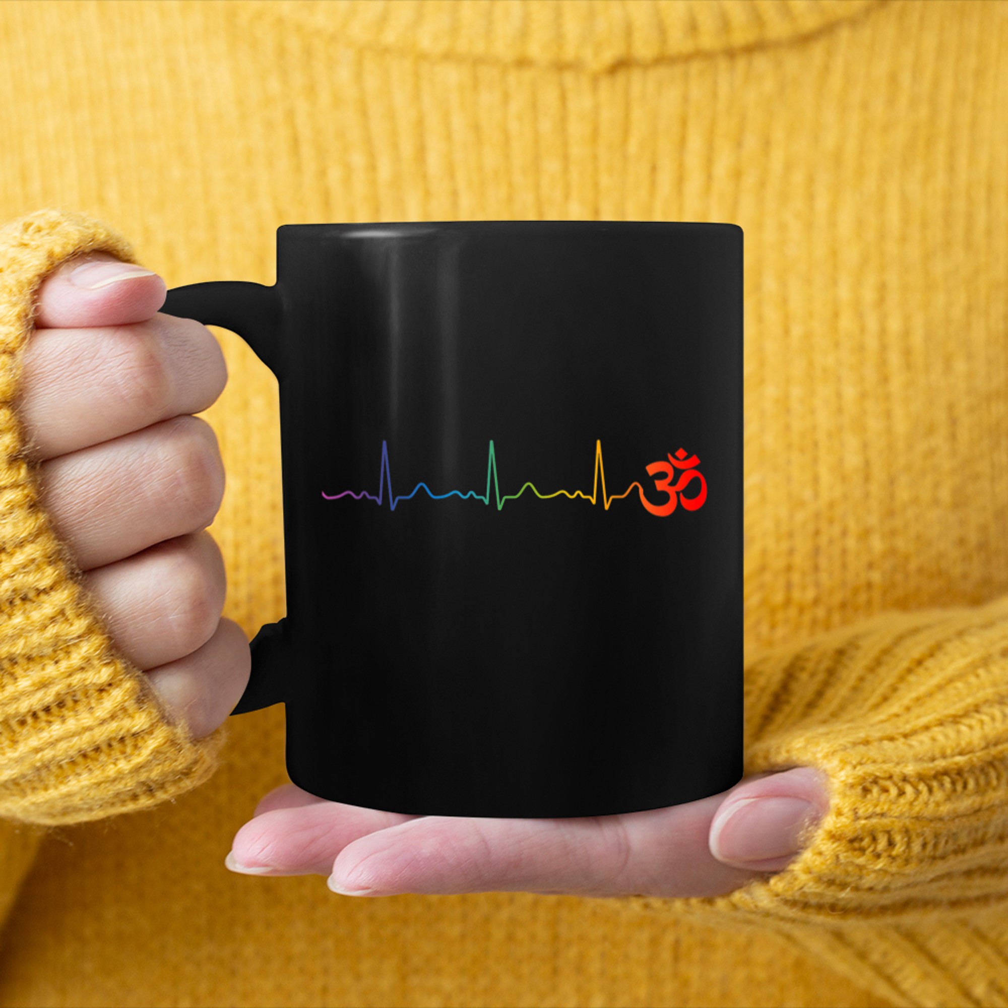 Om Heartbeat Spiritual Symbol Ohm Yoga Meditation mug black