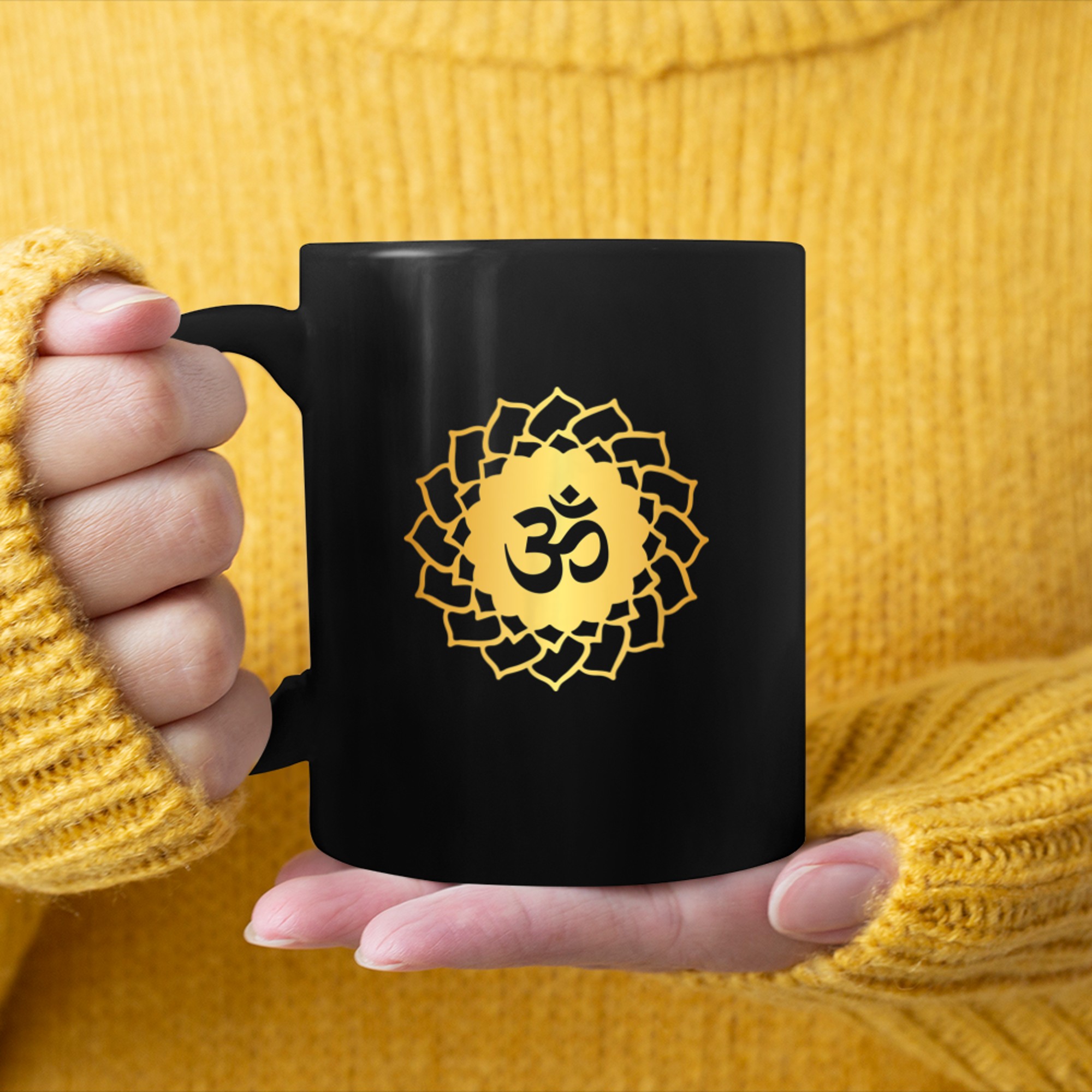 Om Lotus Mandala Spiritual Symbol Yoga Meditation mug black