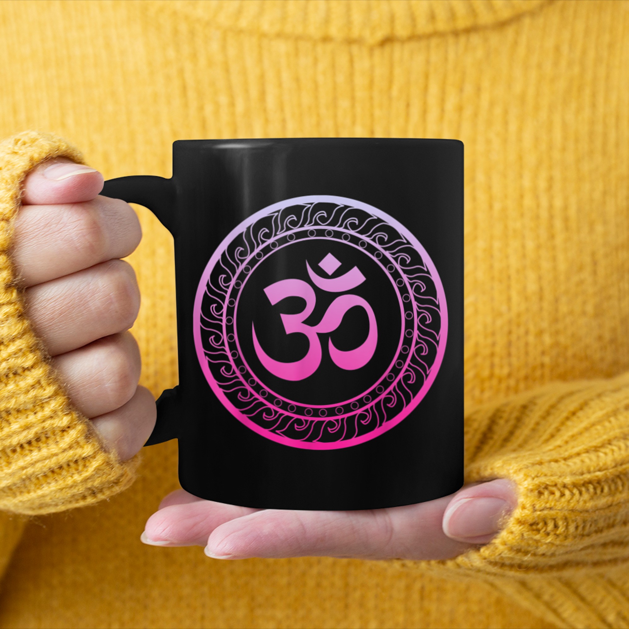 Om Ohm Aum Buddhism Symbol Yoga Sanskrit (3) mug black