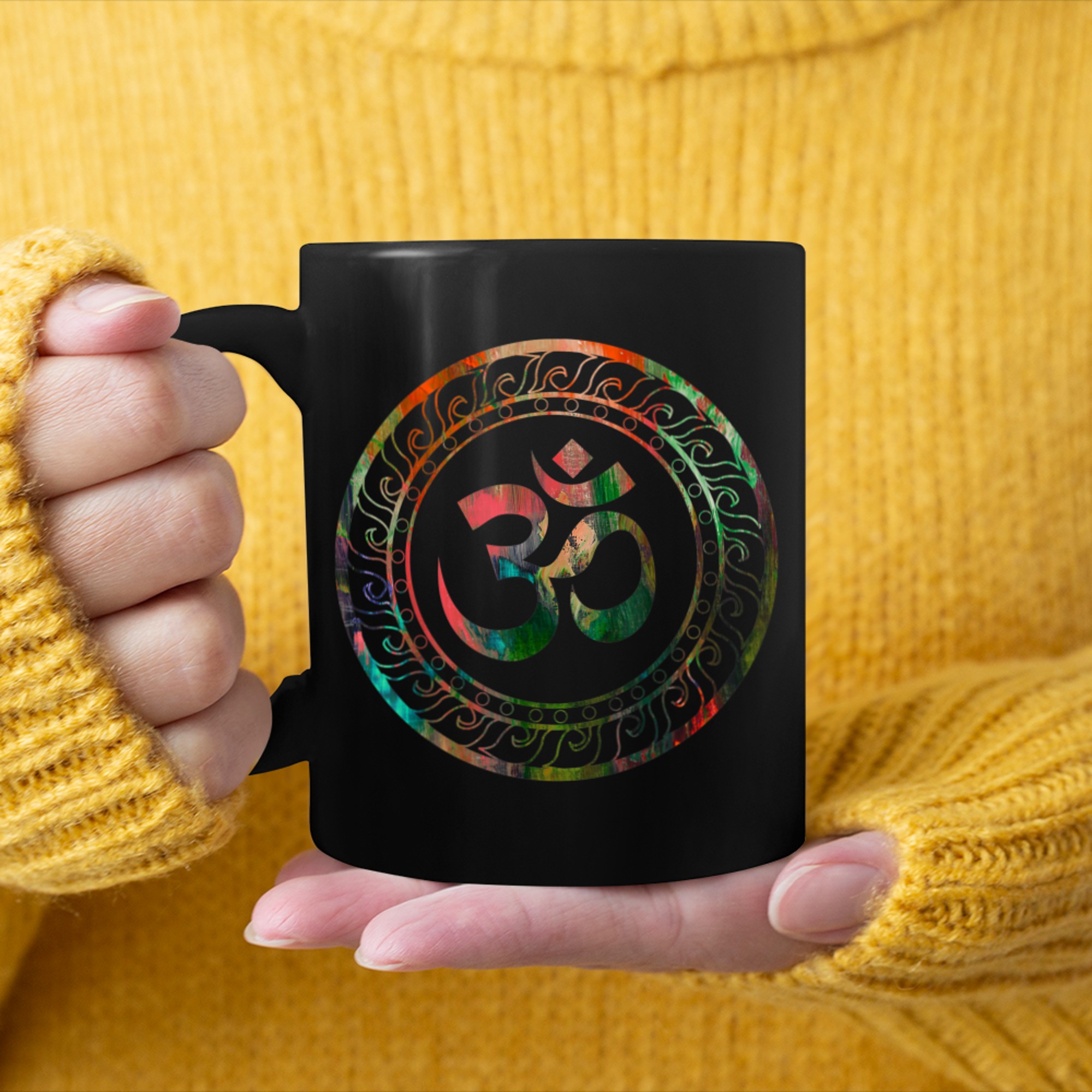 Om Ohm Aum Buddhism Symbol Yoga Sanskrit mug black