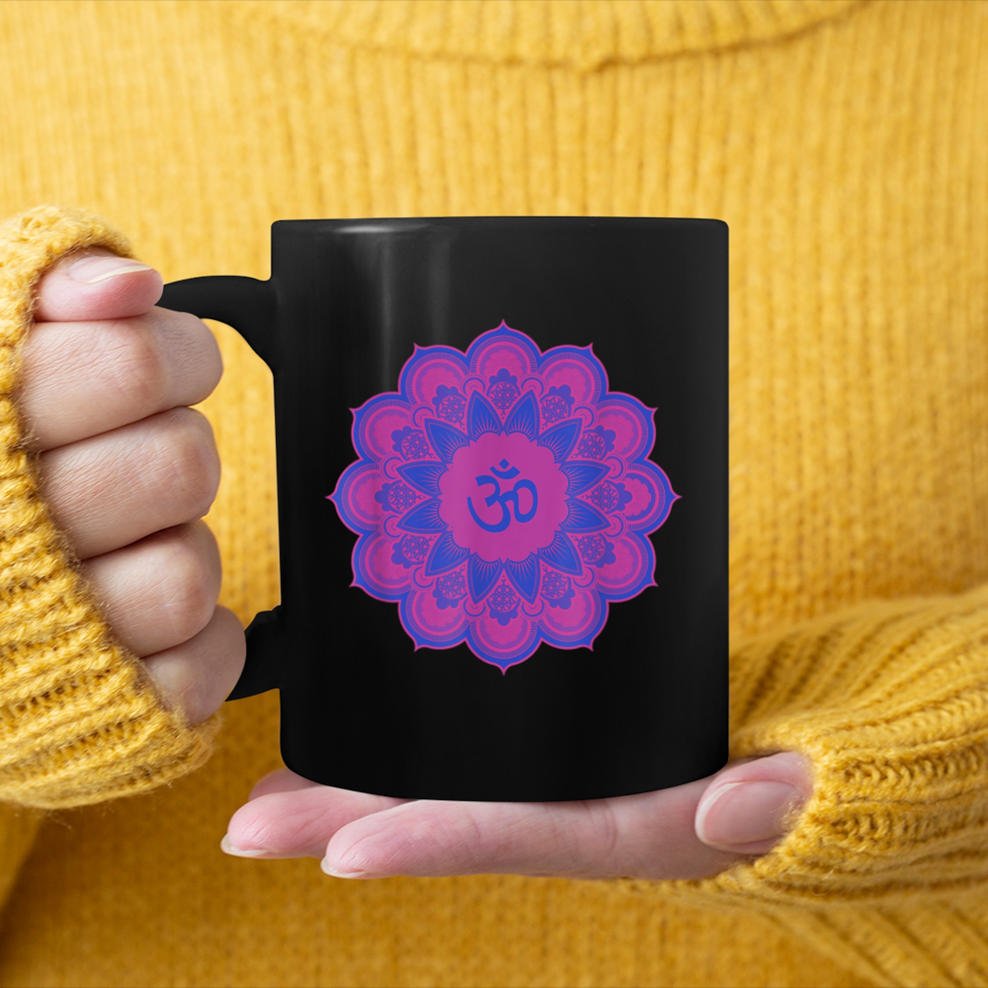 Om Ohm Aum Symbol Mandala Spiritual Yoga (10) mug black