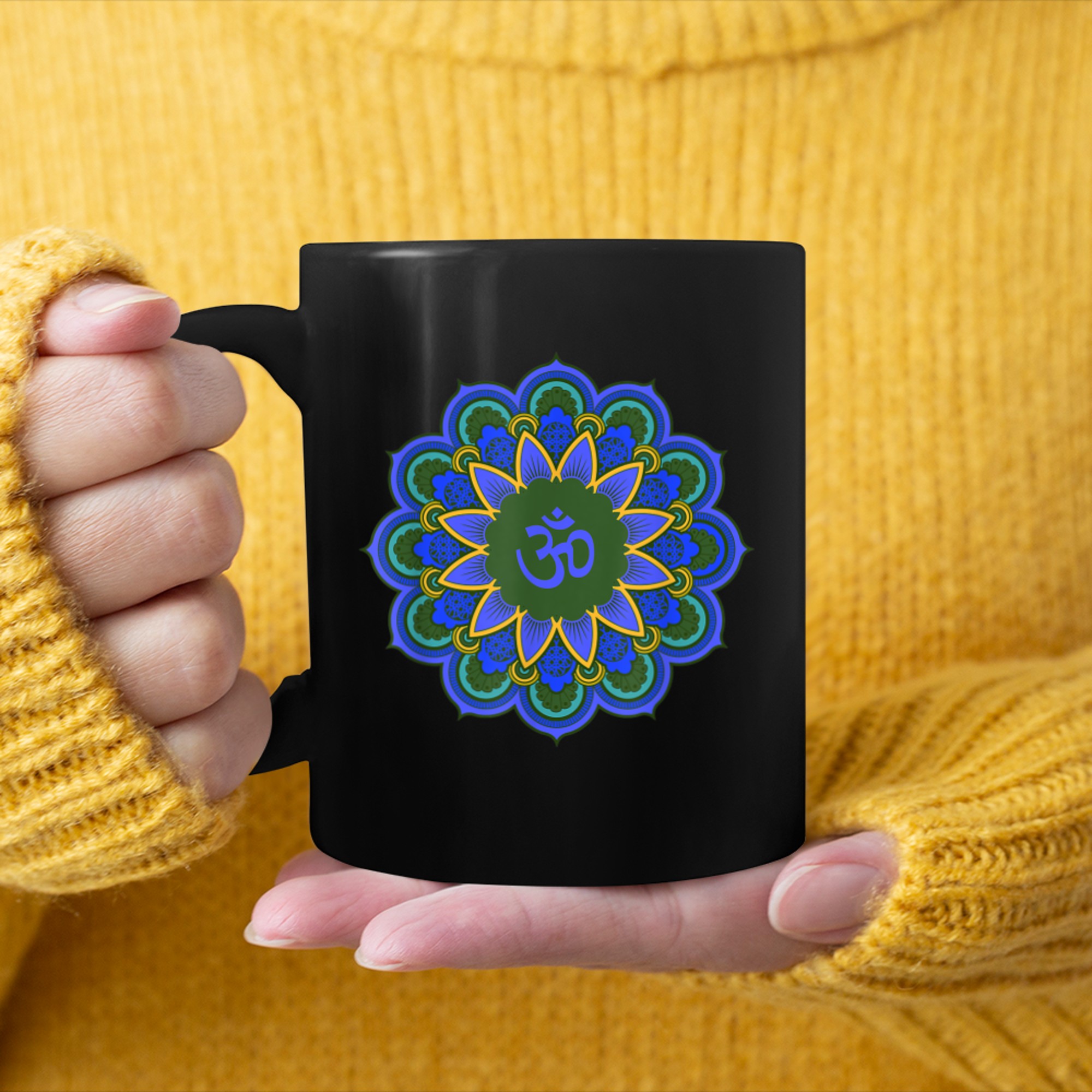 Om Ohm Aum Symbol Mandala Spiritual Yoga (12) mug black