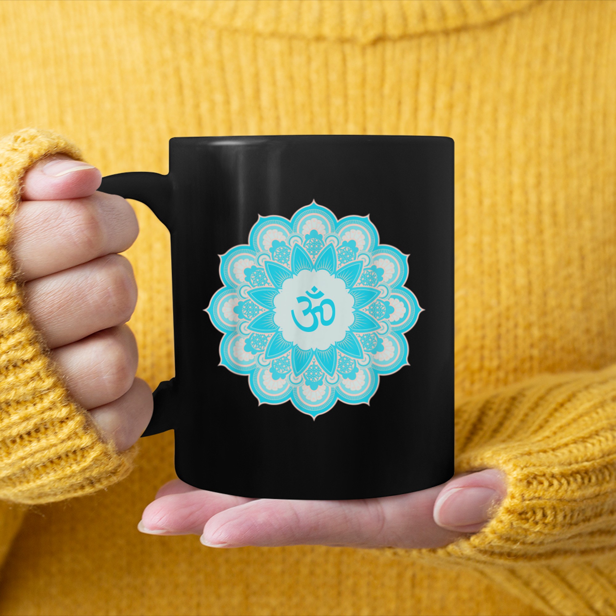 Om Ohm Aum Symbol Mandala Spiritual Yoga (19) mug black