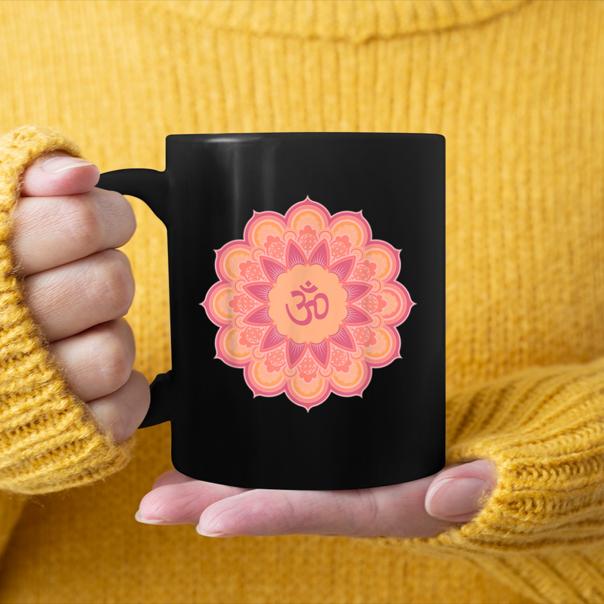 Om Ohm Aum Symbol Mandala Spiritual Yoga (3) mug black