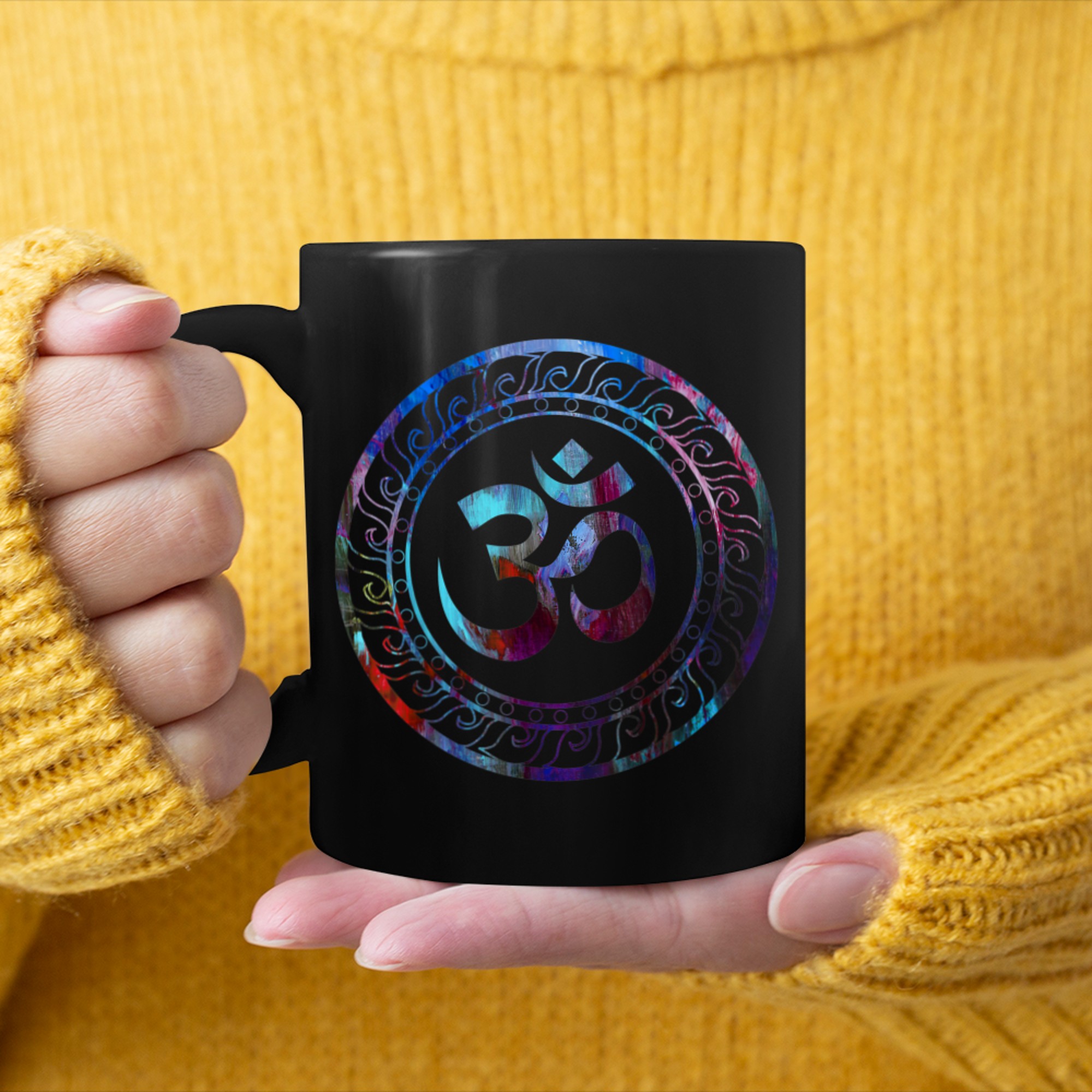 Om Ohm Aum Symbol Spiritual Yoga (14) mug black