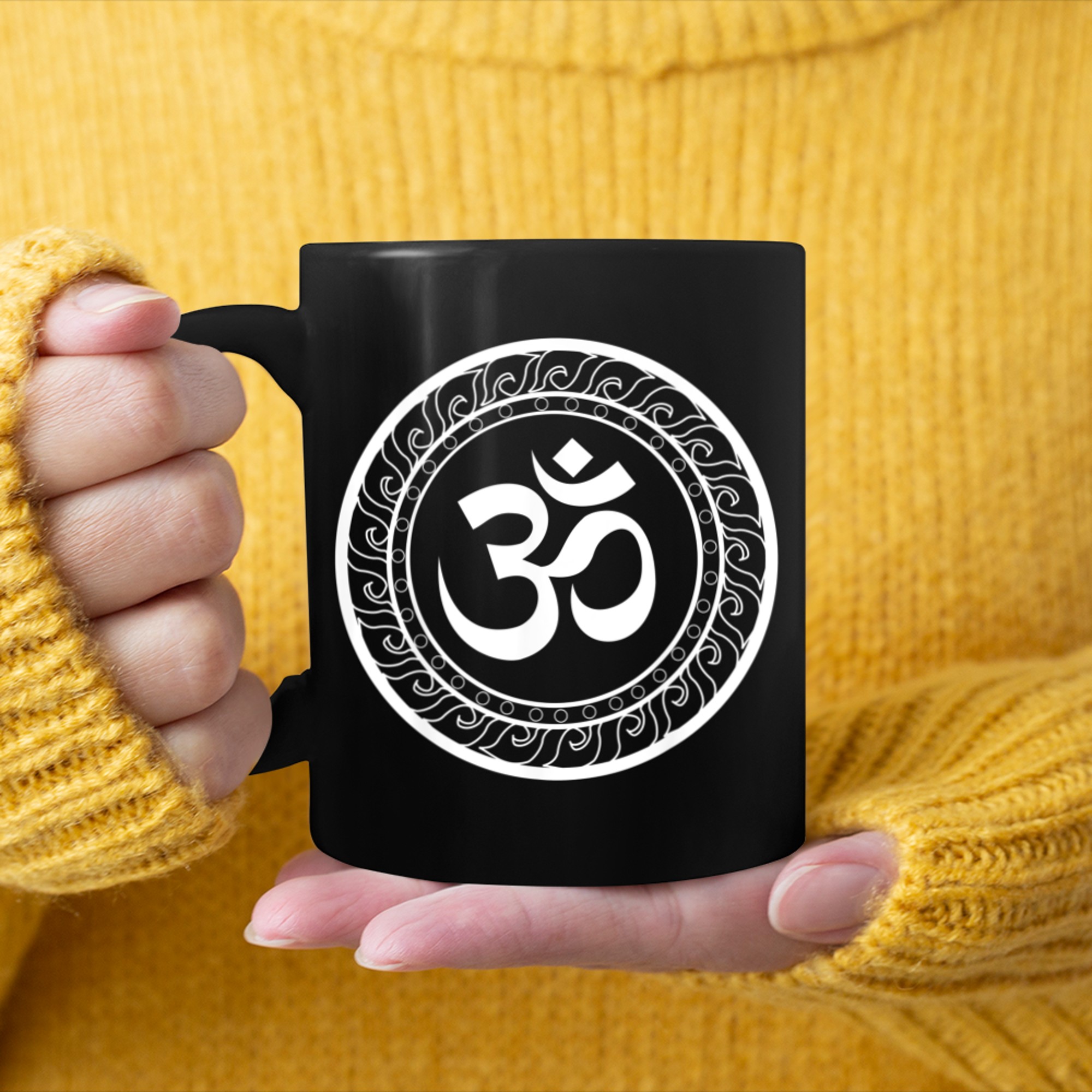 Om Ohm Aum Symbol Spiritual Yoga (23) mug black