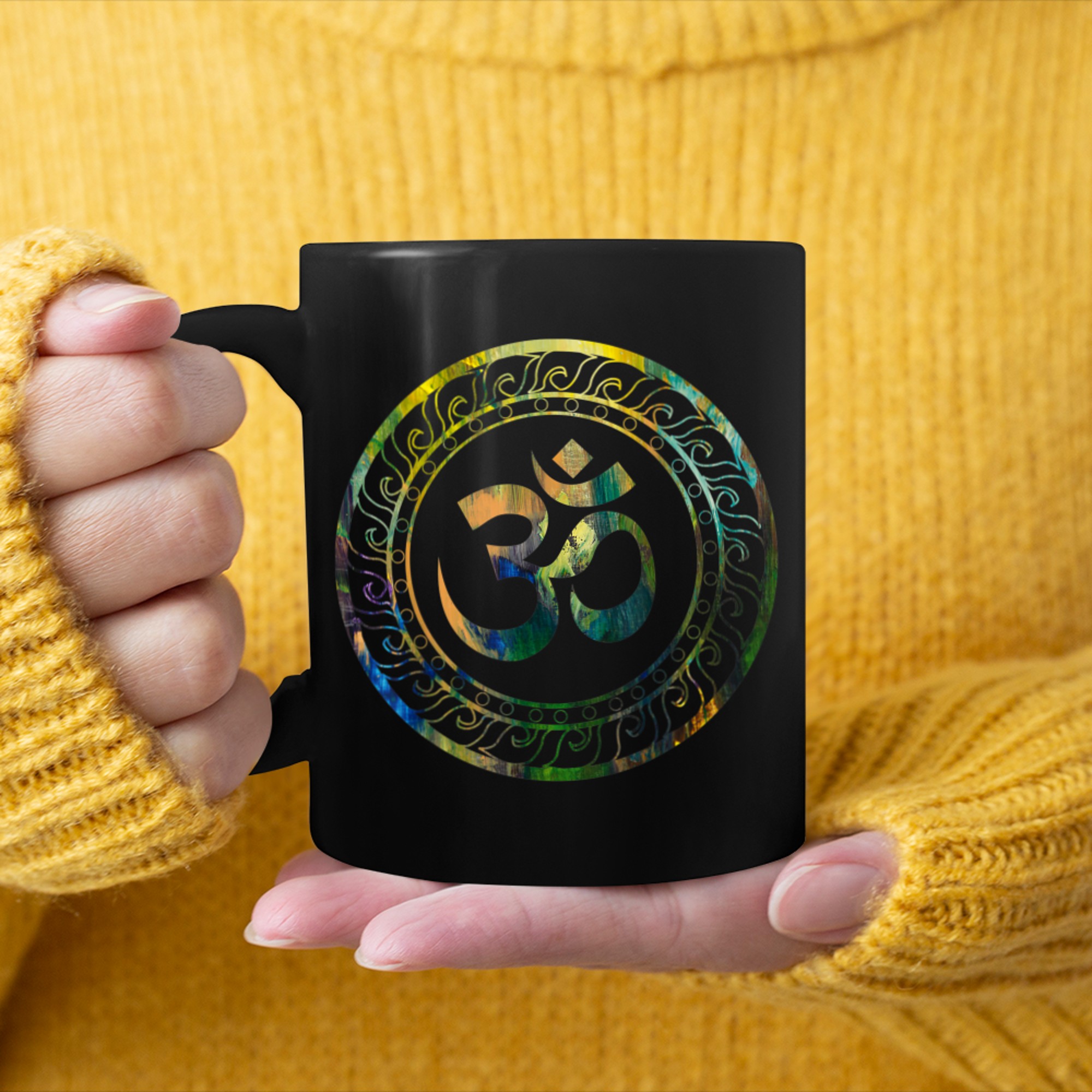 Om Ohm Aum Symbol Spiritual Yoga (3) mug black