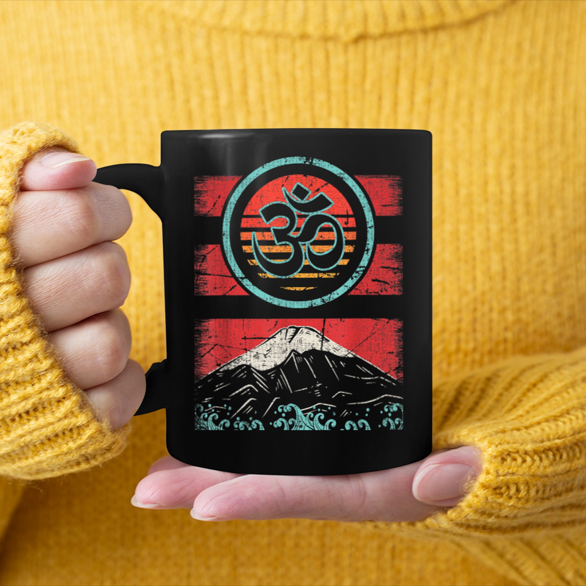 Om Ohm Symbol Retro Vintage 80s Style Meditation Yoga (1) mug black