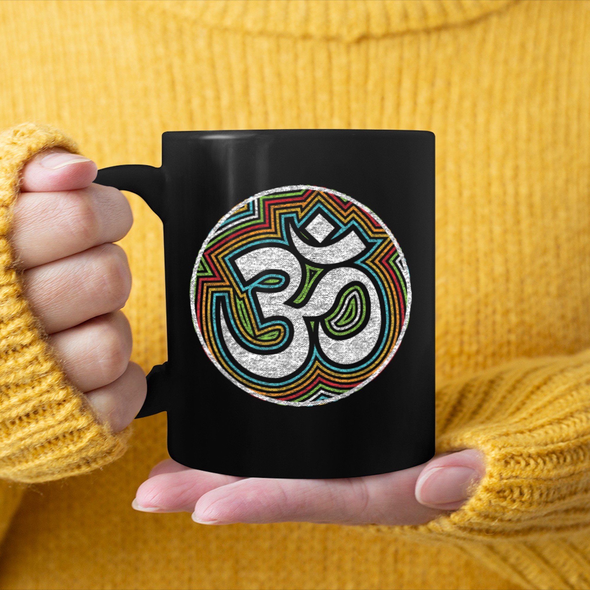 Om Ohm Yoga Symbol Retro Vintage Meditation Graphic Yoga mug black