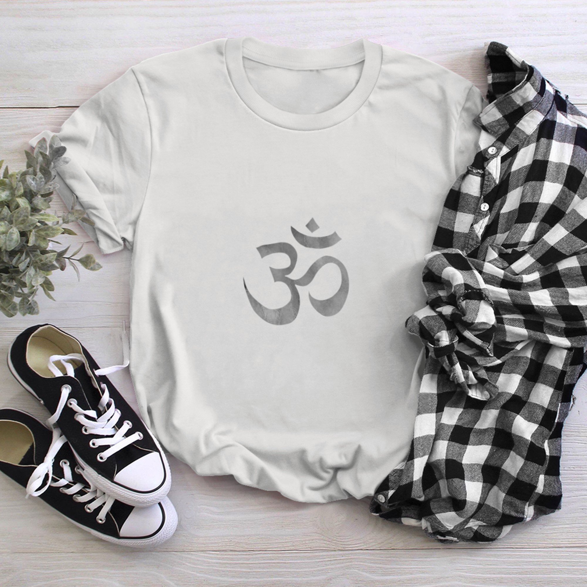 Om Print Yoga Black Faded Ohm Mantra Symbol Tee t-shirt white