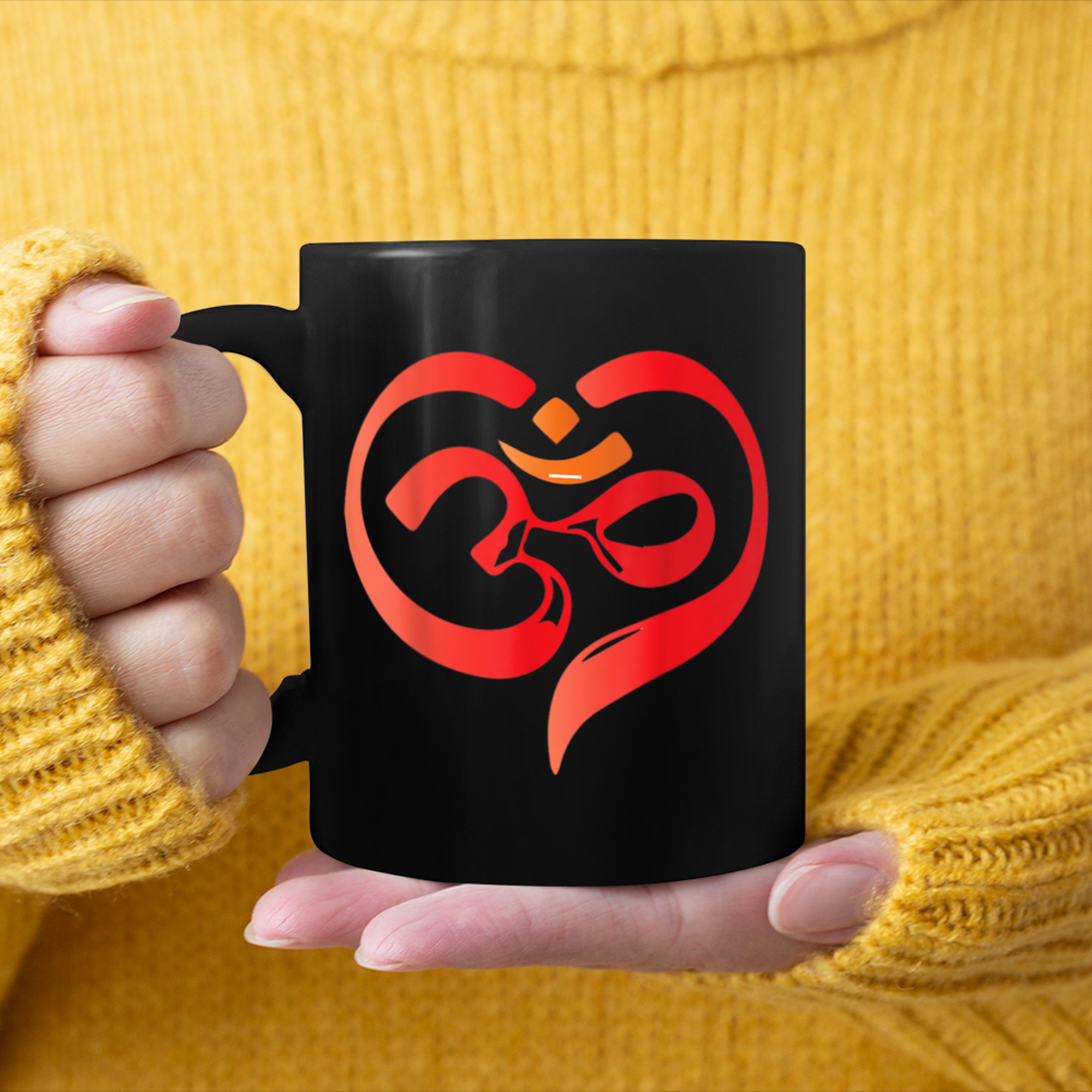 Om Red Heart T-Shirt Yoga Clothing Aum Ohm India Symbol mug black