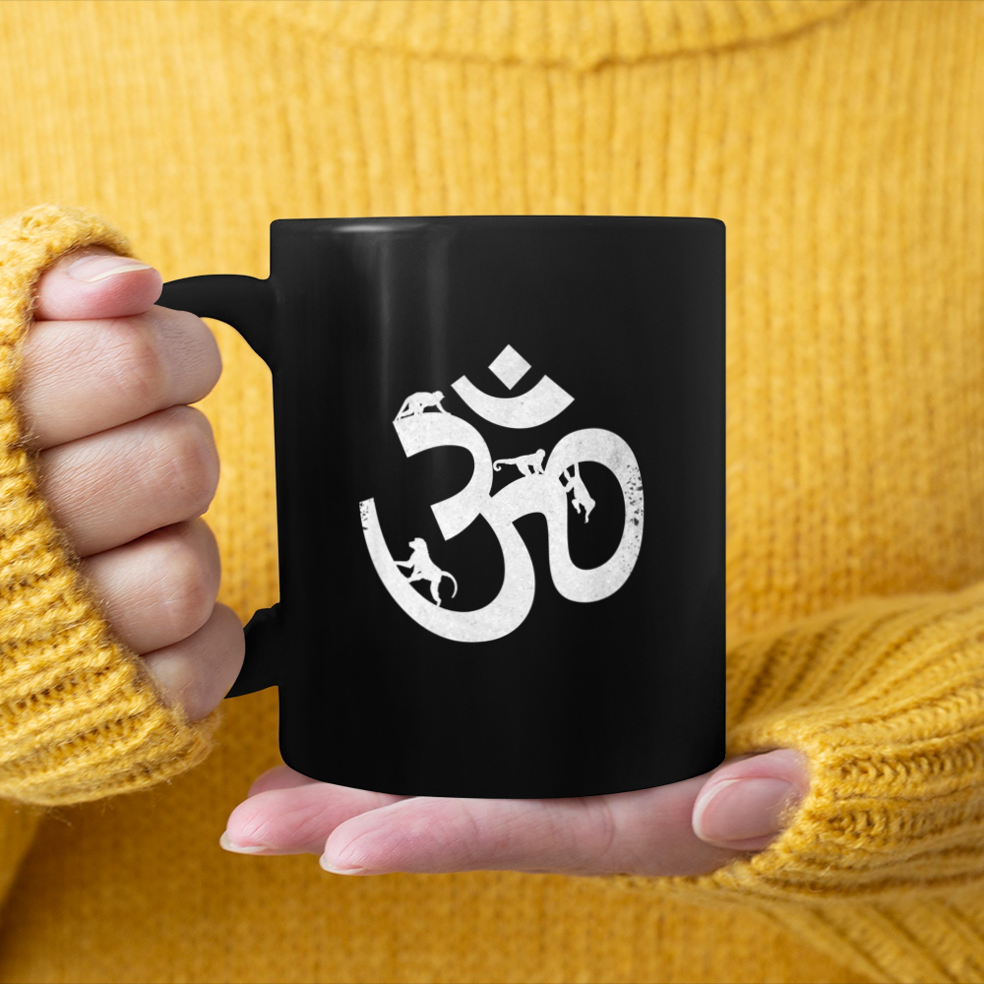 Om symbol monkey Funny Yoga Aum symbol mug black