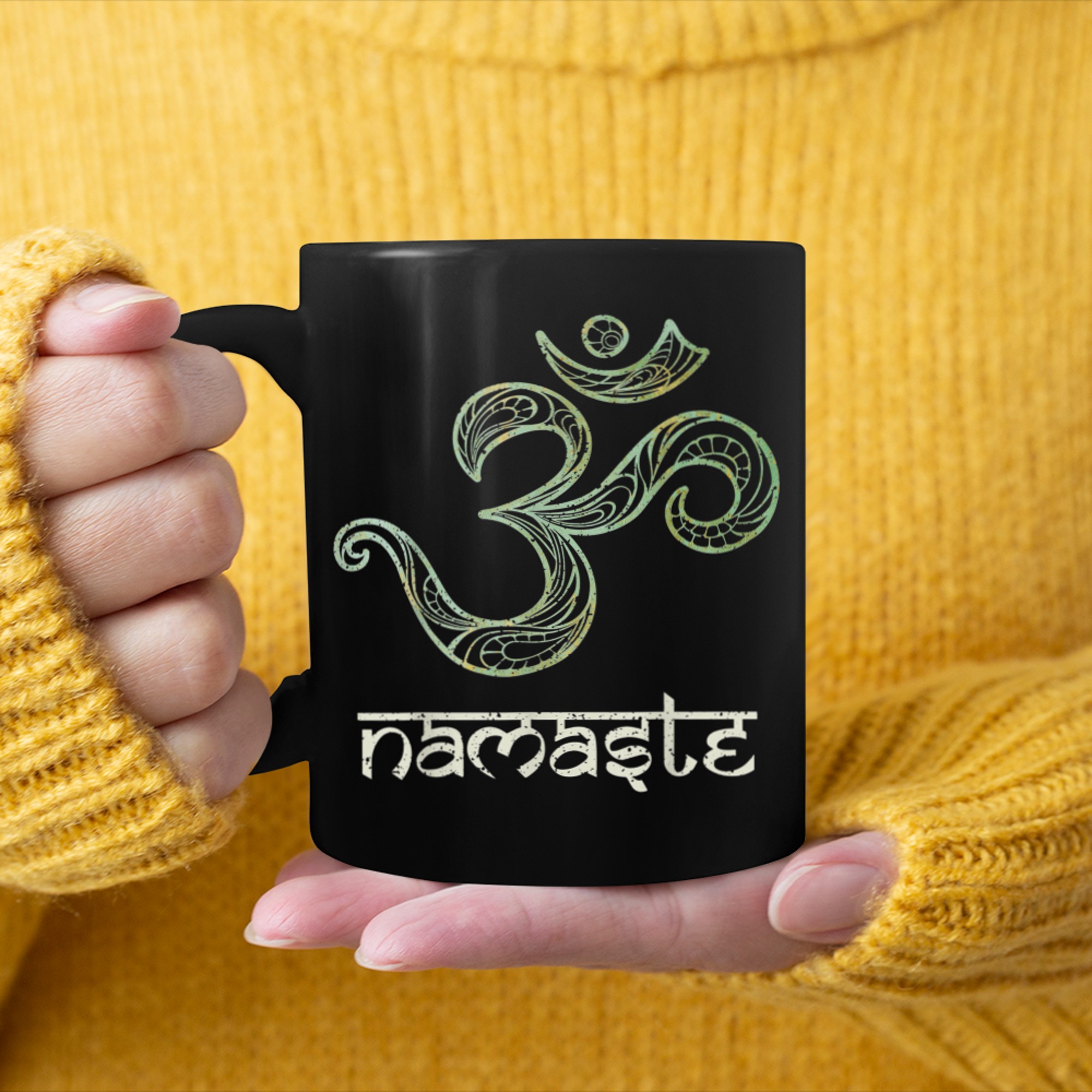 Om Symbol Shirt Namaste Yoga Meditation Spiritual Vintage mug black