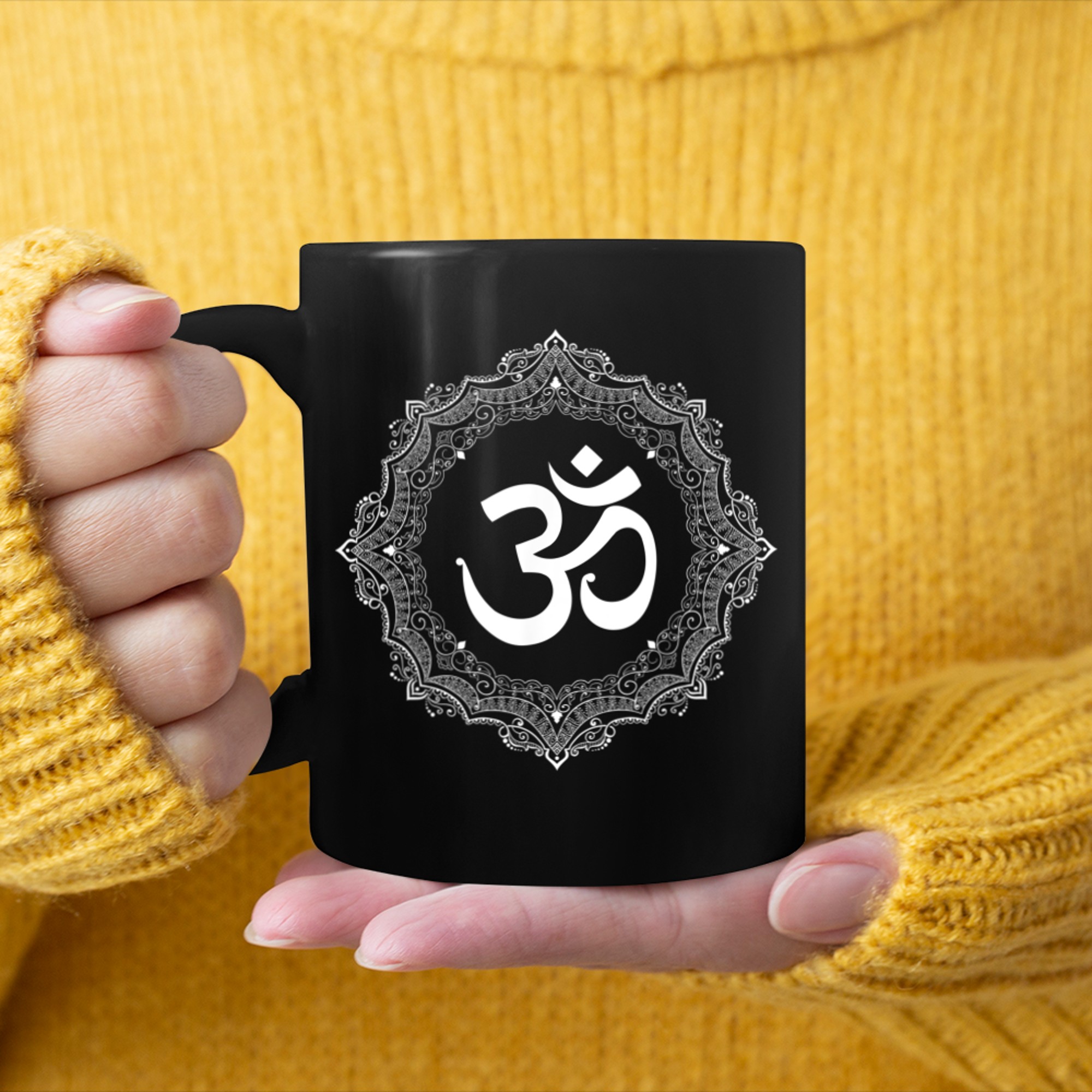 Om Symbol T-Shirt Yoga Lover Men Women Meditation Hindu mug black