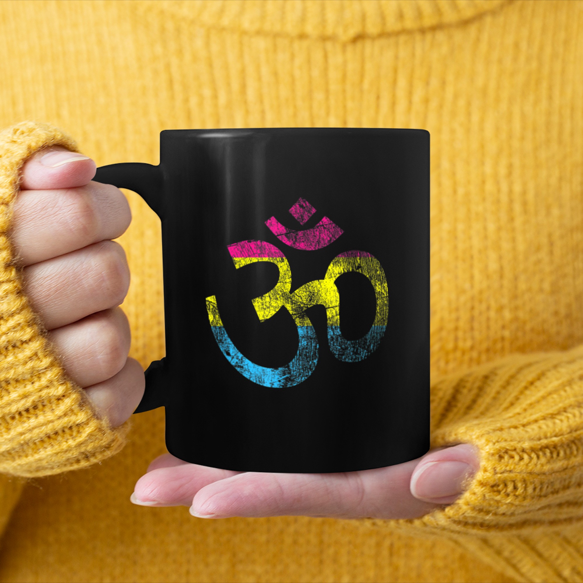 Pansexual Om flag Yoga LGBT pride Pan Yoga Aum Ohm symbol mug black