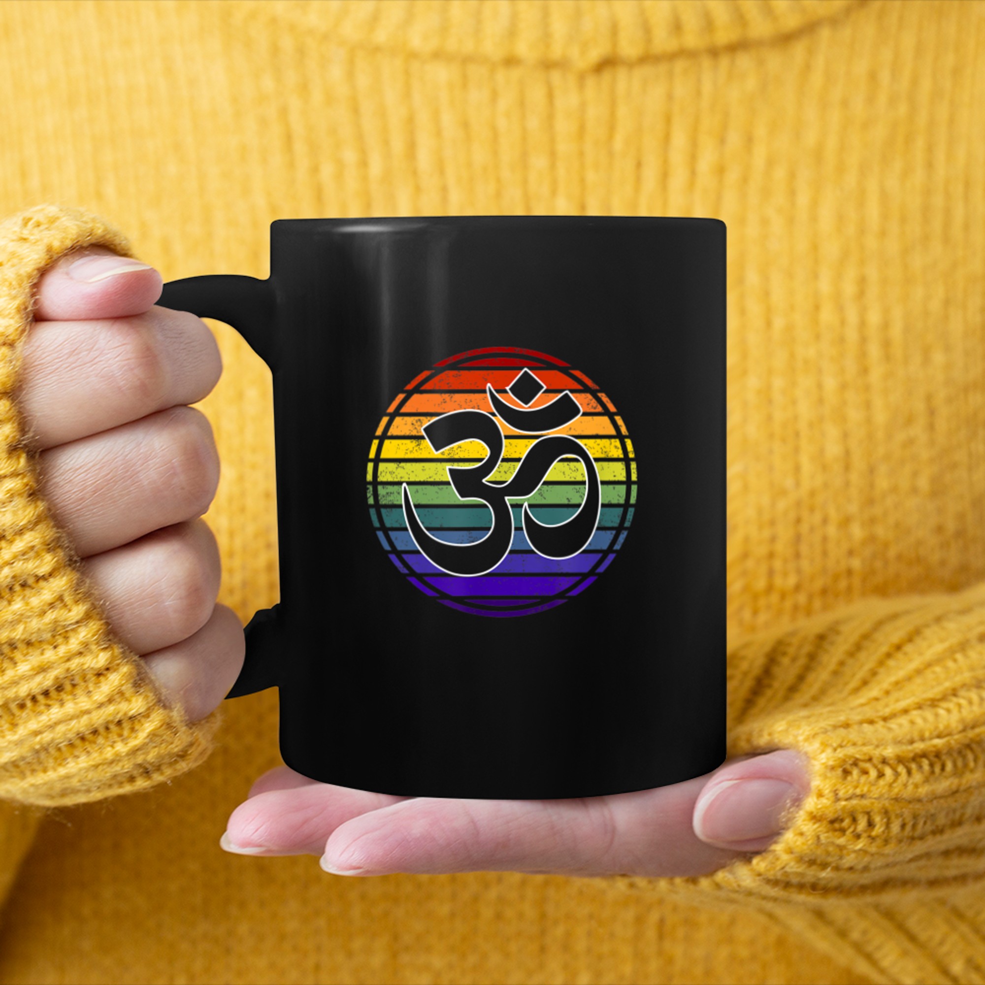 Rainbow Gay Pride Yoga Om Symbol Aum Meditation Namaste Love mug black