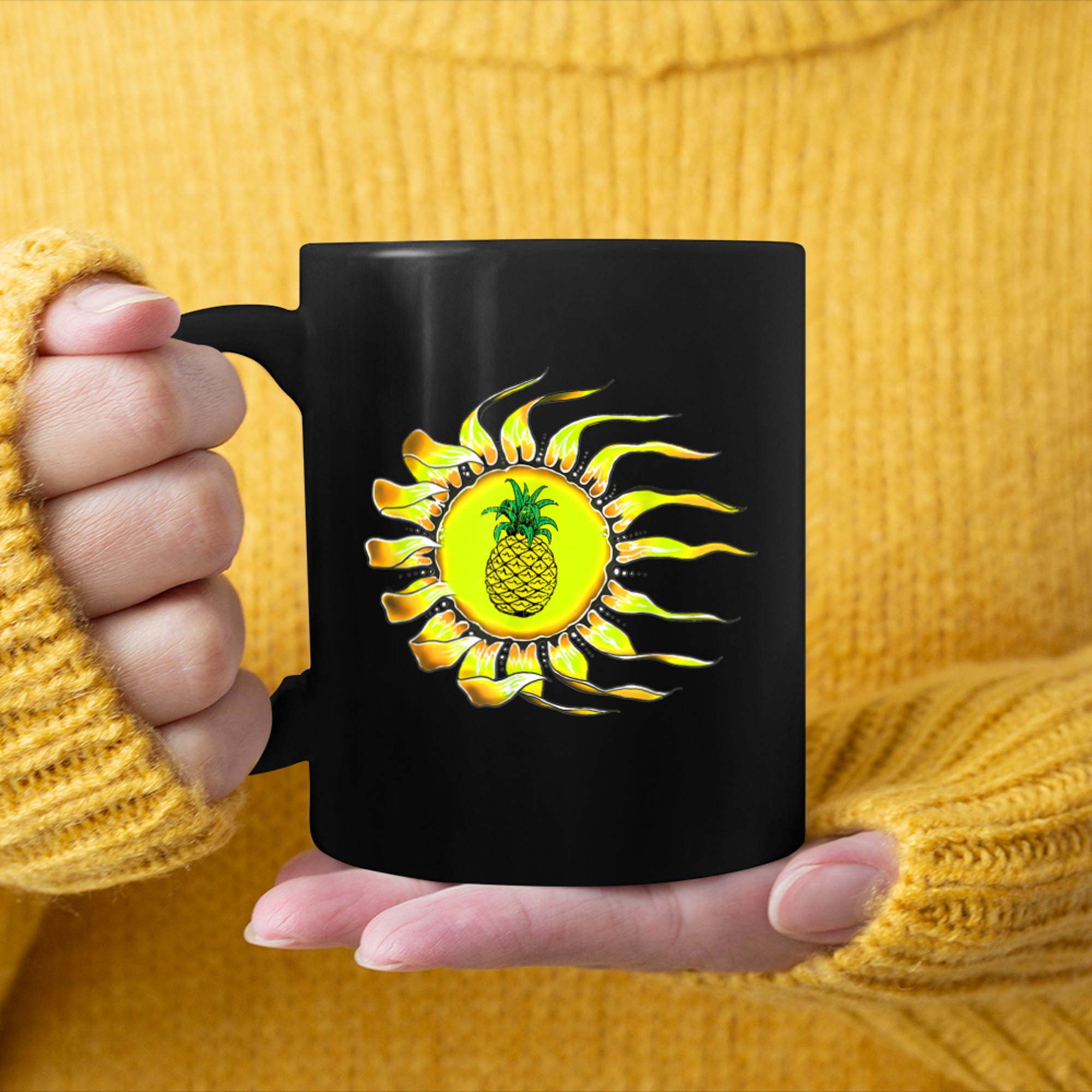 Shiny Pineapple Sun Tropical Tshirt mug black