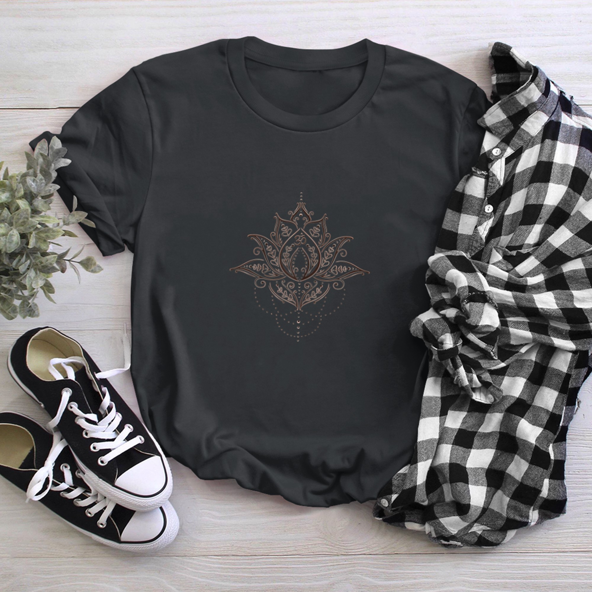 Womens Lotus Flower with Yoga Mehndi Om Symbol Fitness t-shirt black