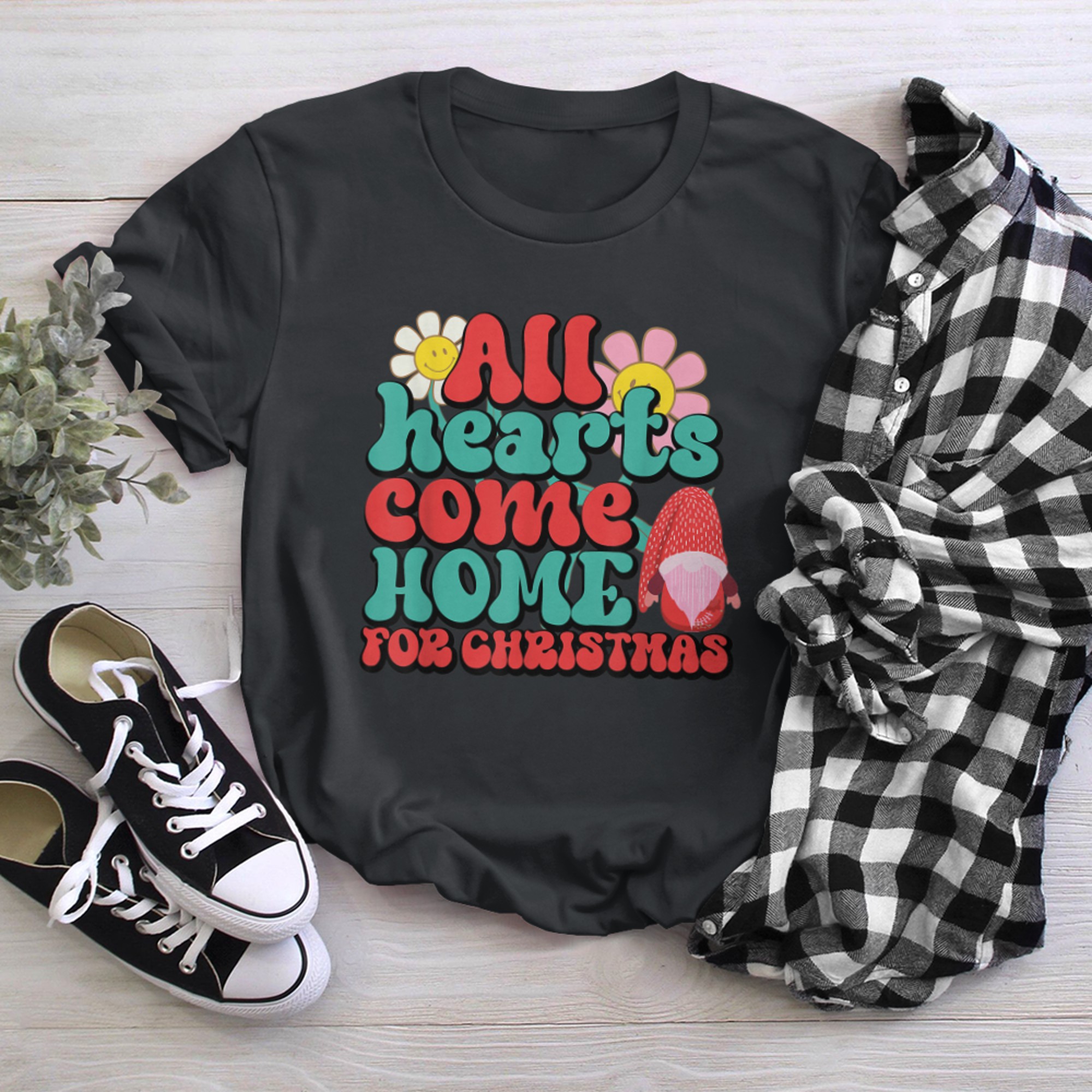 All Hearts Come Home For Christmas Gnome Couples Matching (1) t-shirt black