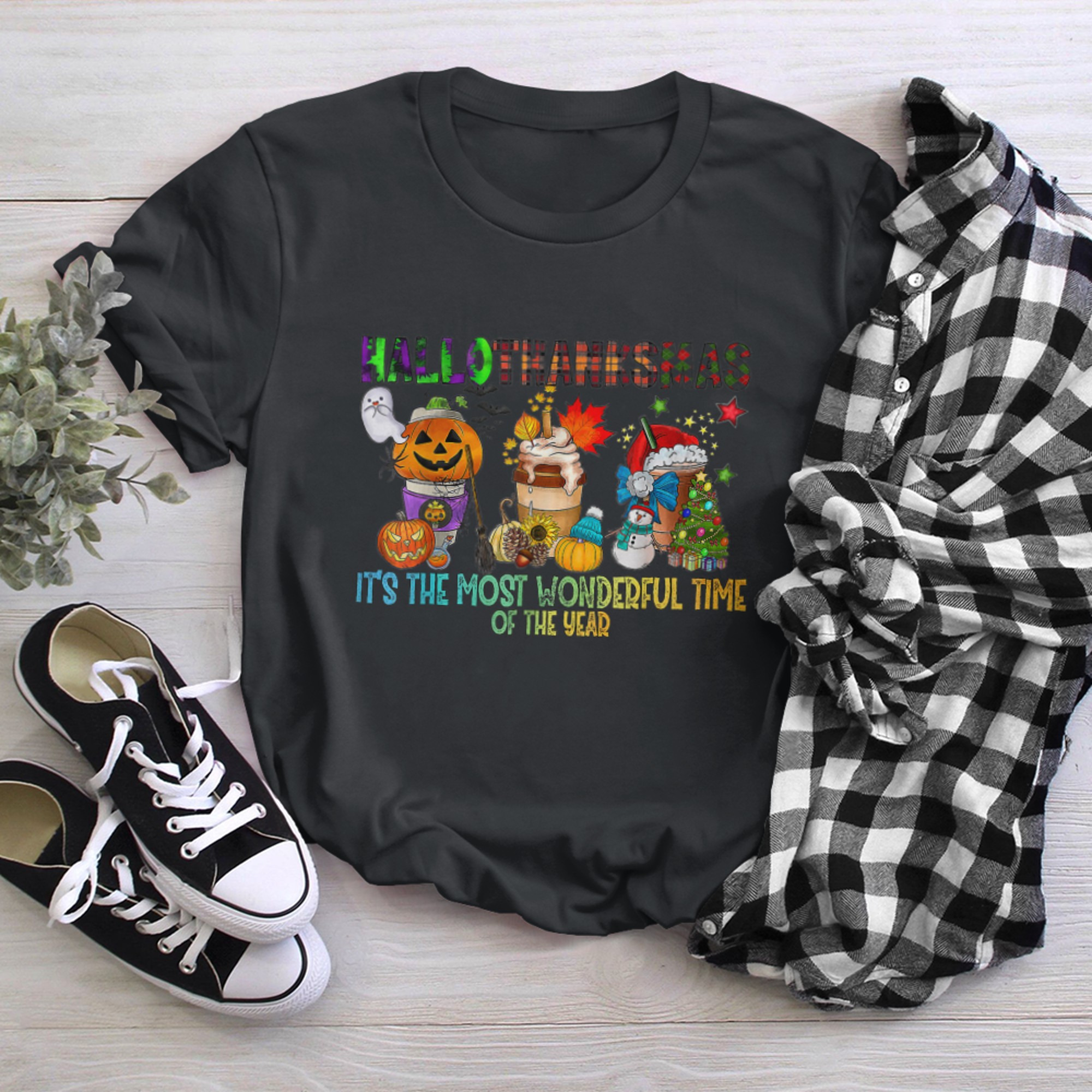 Hallothanksmas It's The Most Wonderful Time Of The Year t-shirt black