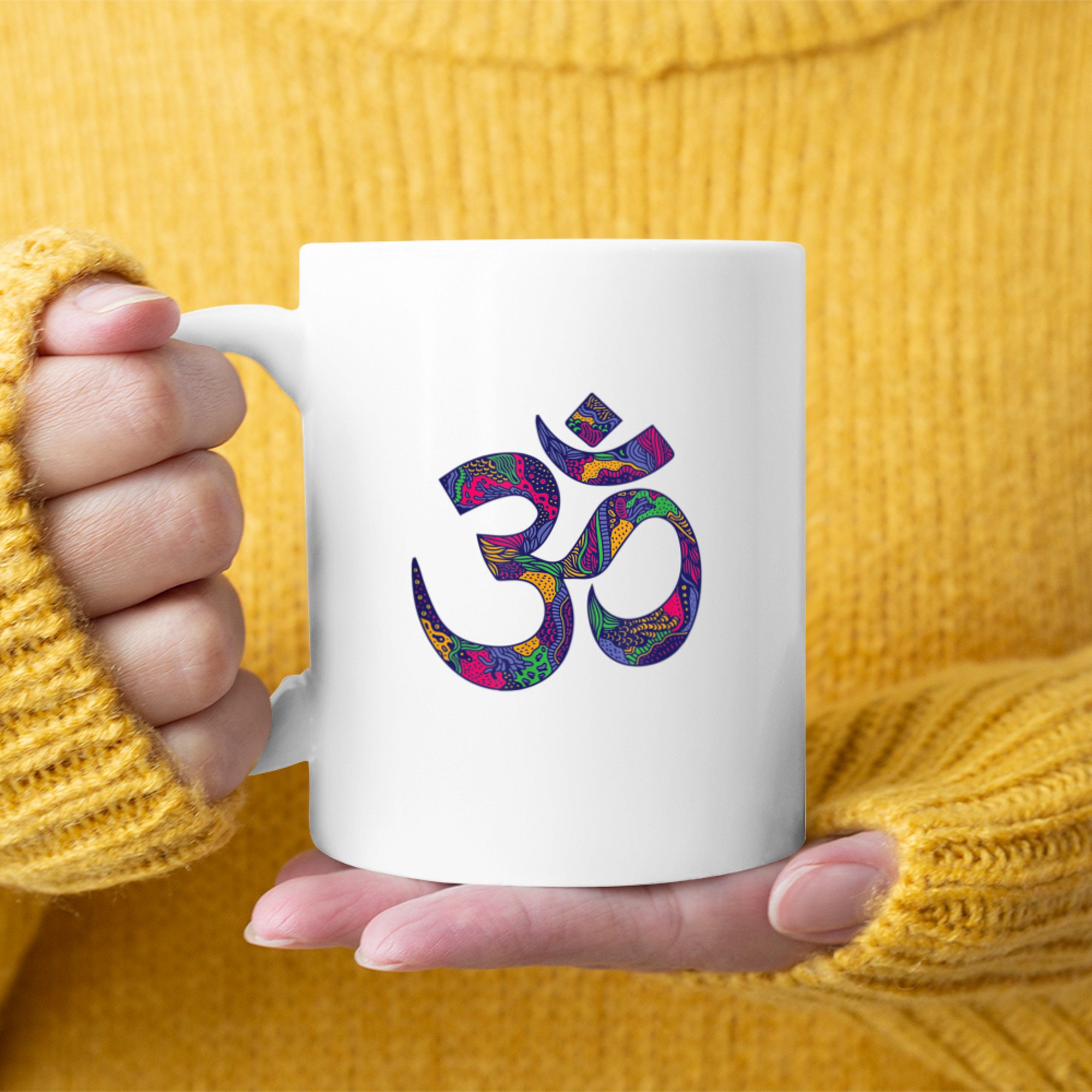 Hindu Religious sign Aum- Yoga Om Spiritual Symbol mug white