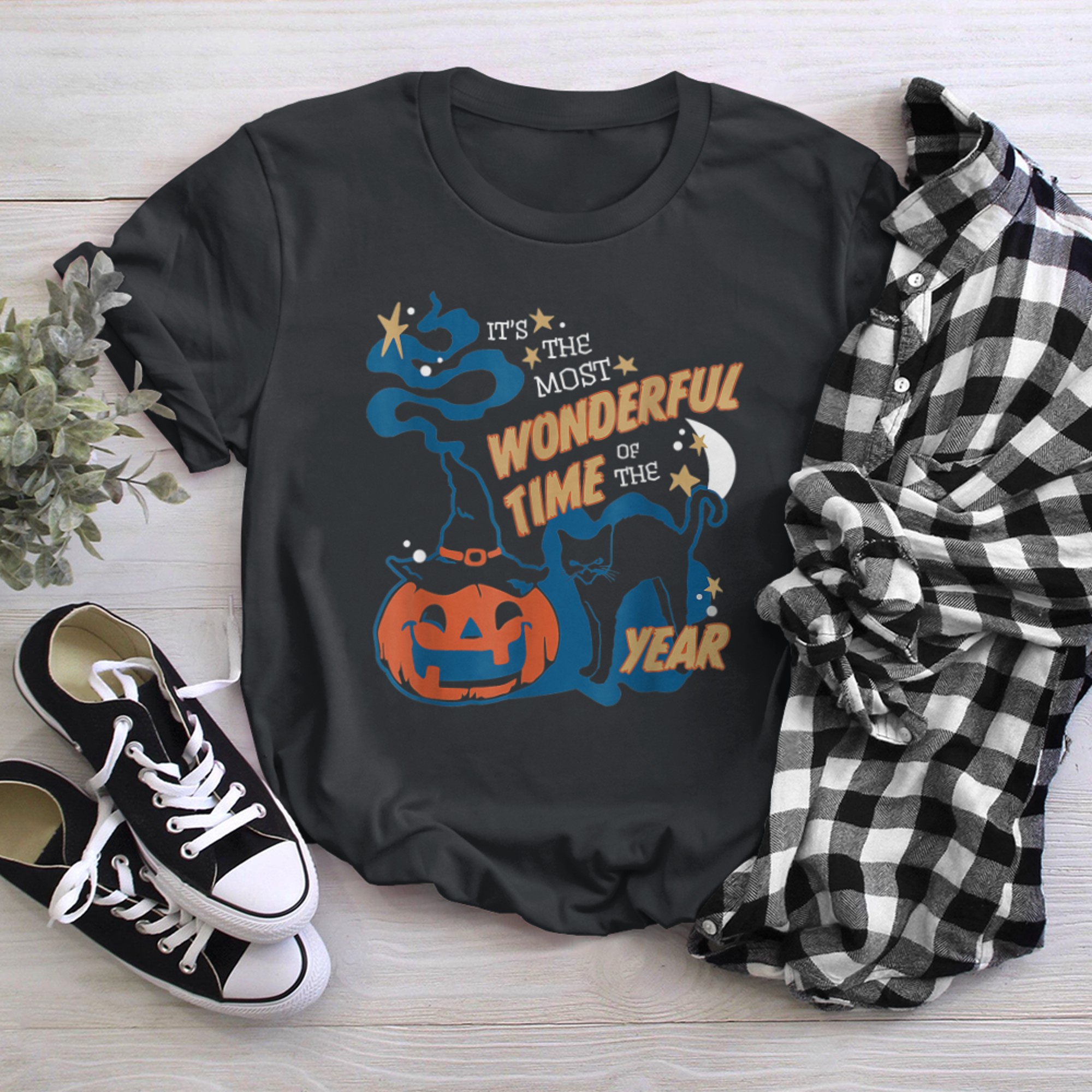 It's the Most Wonderful Time of the Year black cat Halloween (1) t-shirt black